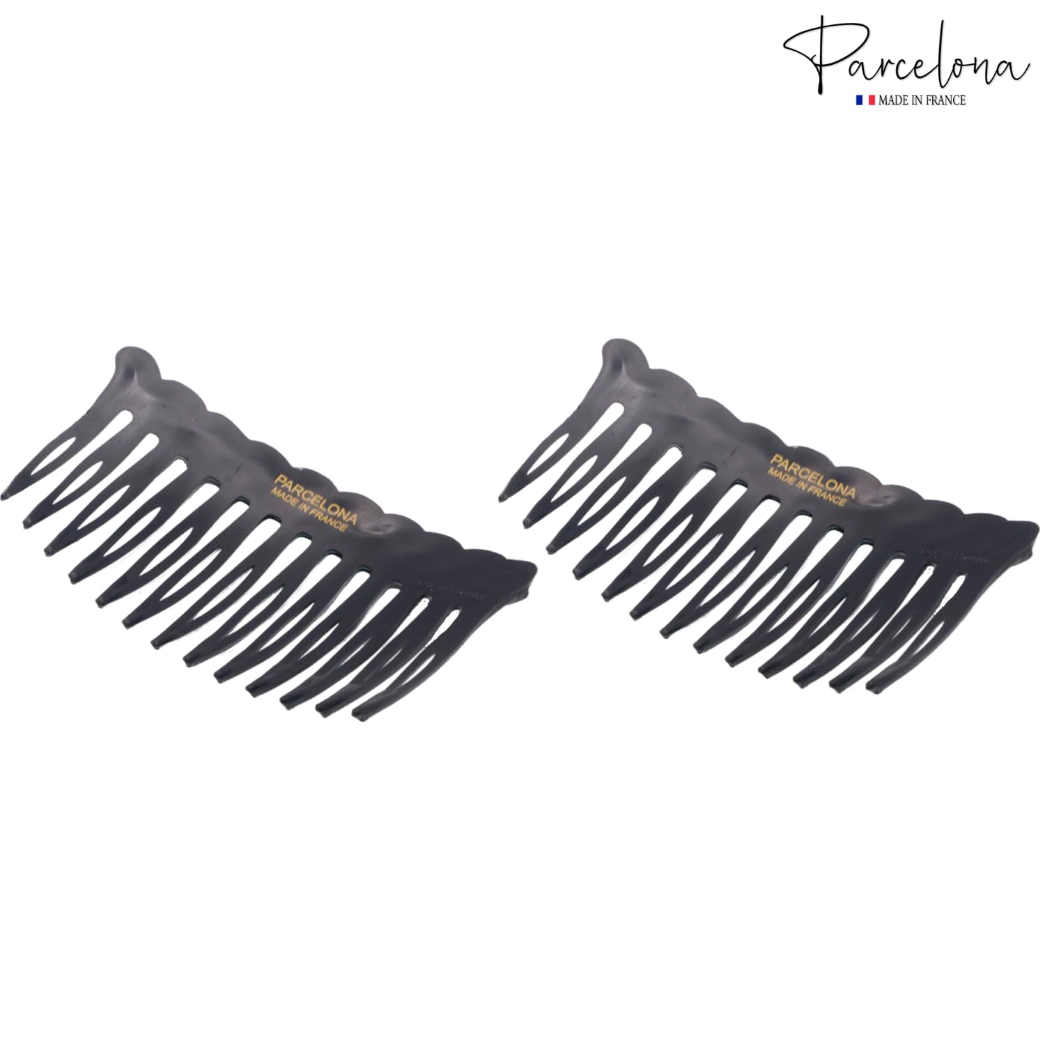 Parcelona French Twisted Edge Black 3” Set of 2 Flexible 13 teeth Side Hair Comb