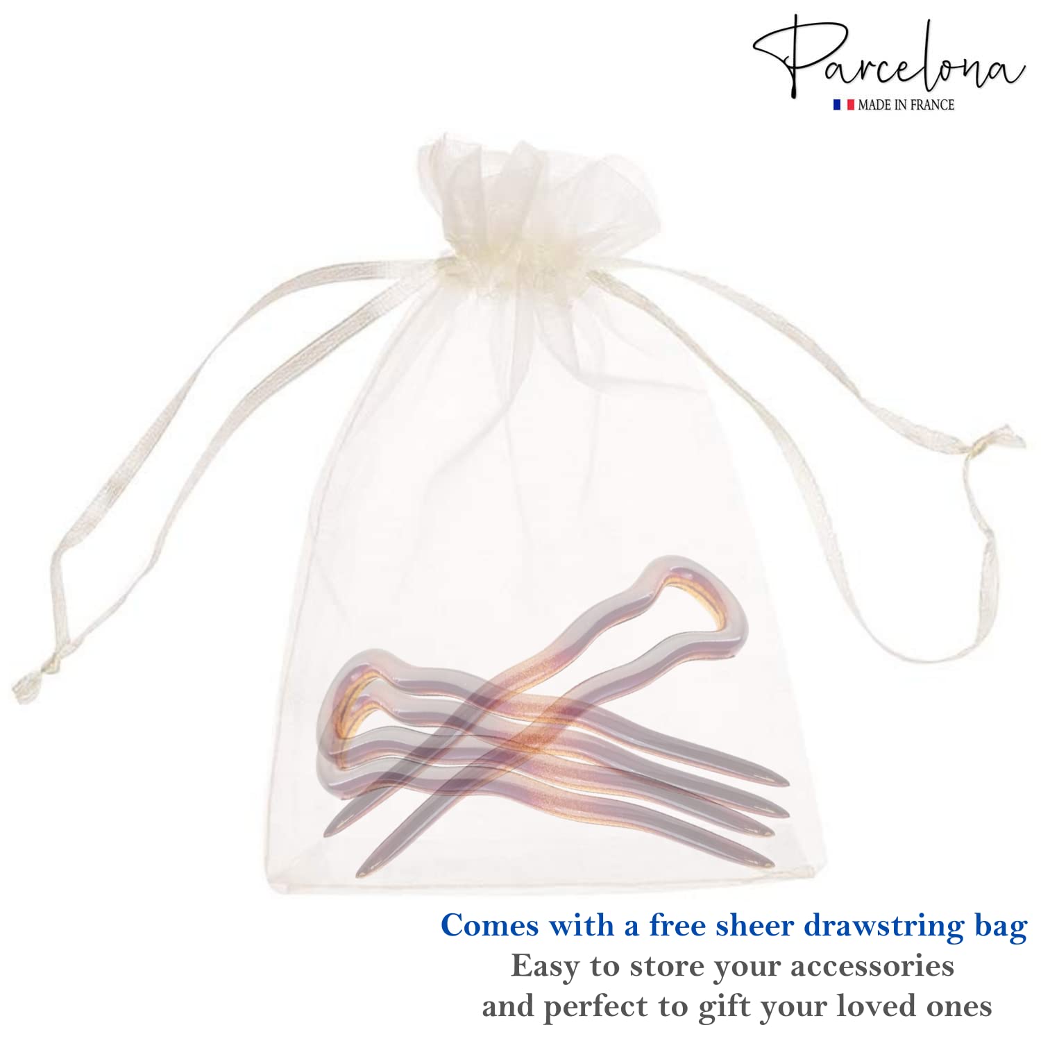 Parcelona French Mystic Large 3" Cellulose Chignon U Shaped Hair Pins(Set of 3)