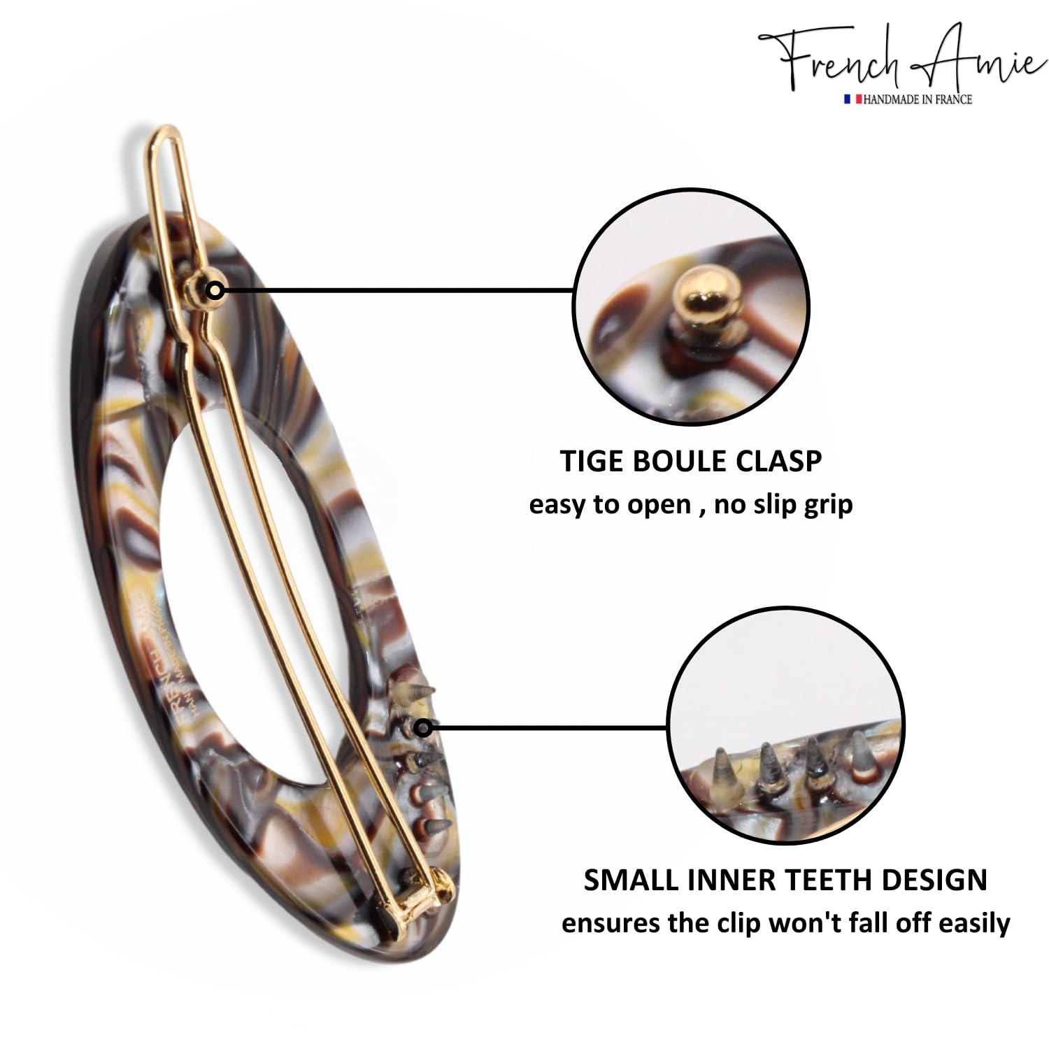 French Amie Oval Small 2 1/4” Cellulose Hair Barrette for Women