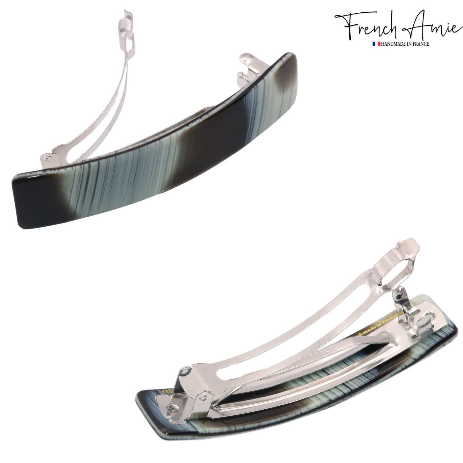 French Amie Oblong 3 1/2" Cellulose Handmade Automatic Hair Barrette for Women