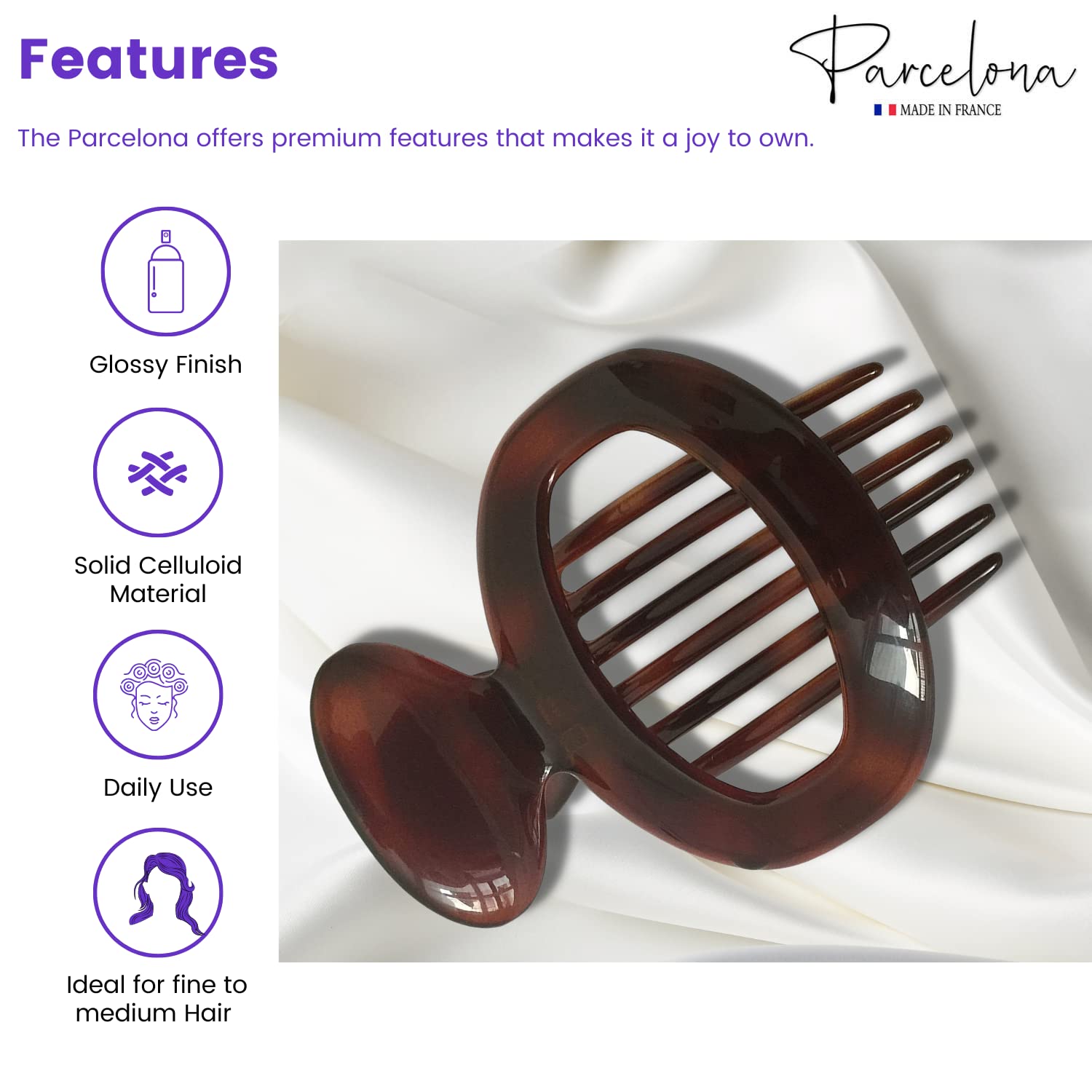 Parcelona French Duck Beak Oval Shell Cellulose Large Hair Claw for Women