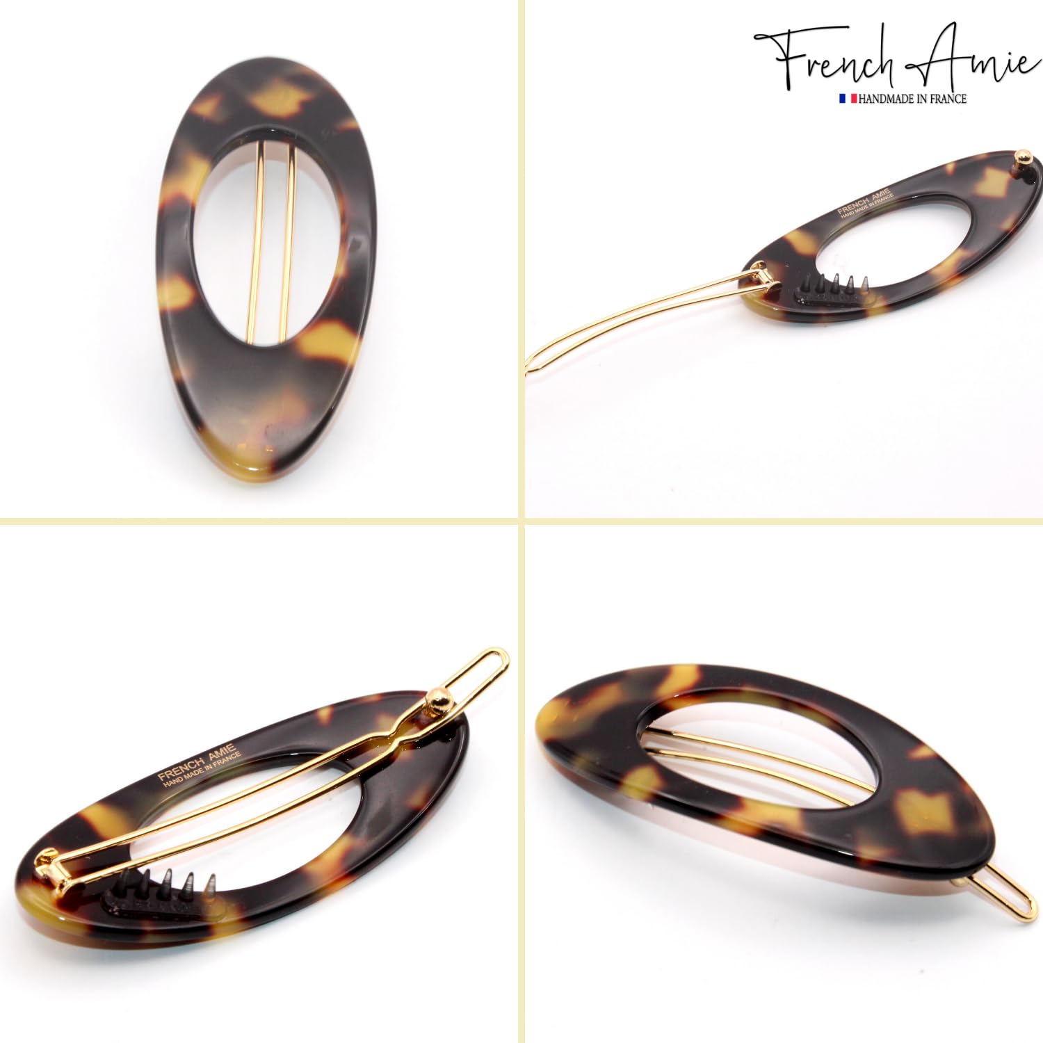 French Amie Oval Small 2 1/4” Cellulose Hair Barrette for Women