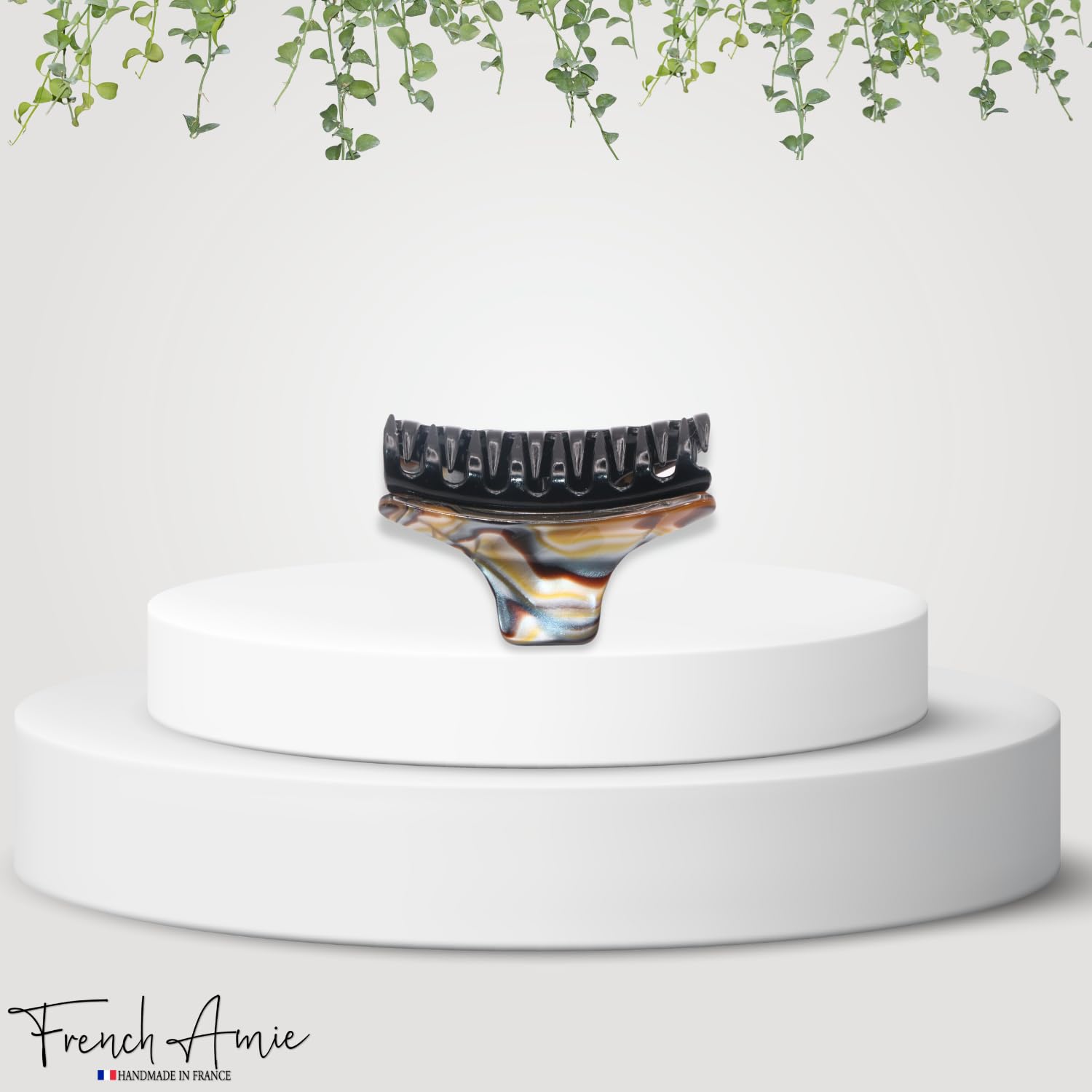 French Amie Skinny Silver Onyx Handmade Cellulose Jaw Hair Claw Clip for Women