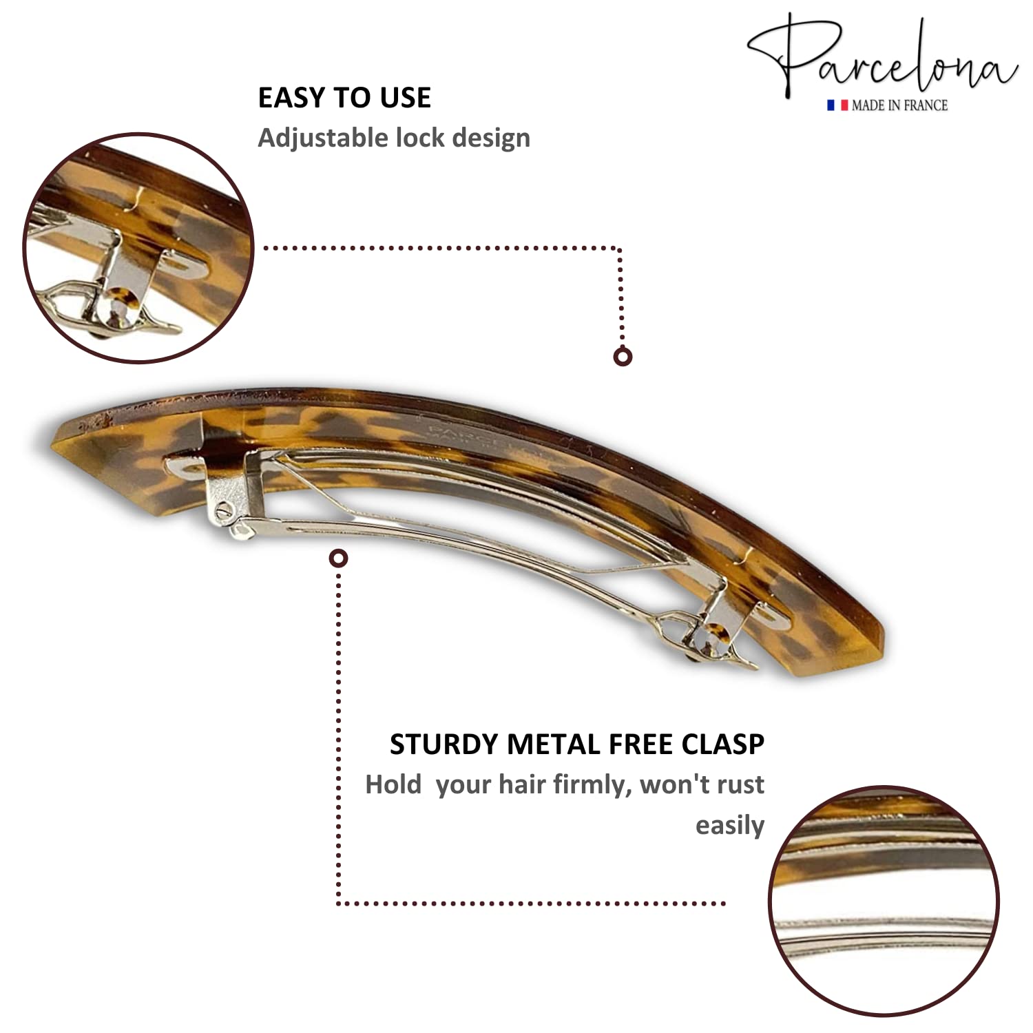 Parcelona French Broad Rectangle Light Brown Extra Large Wide Hair Barrette