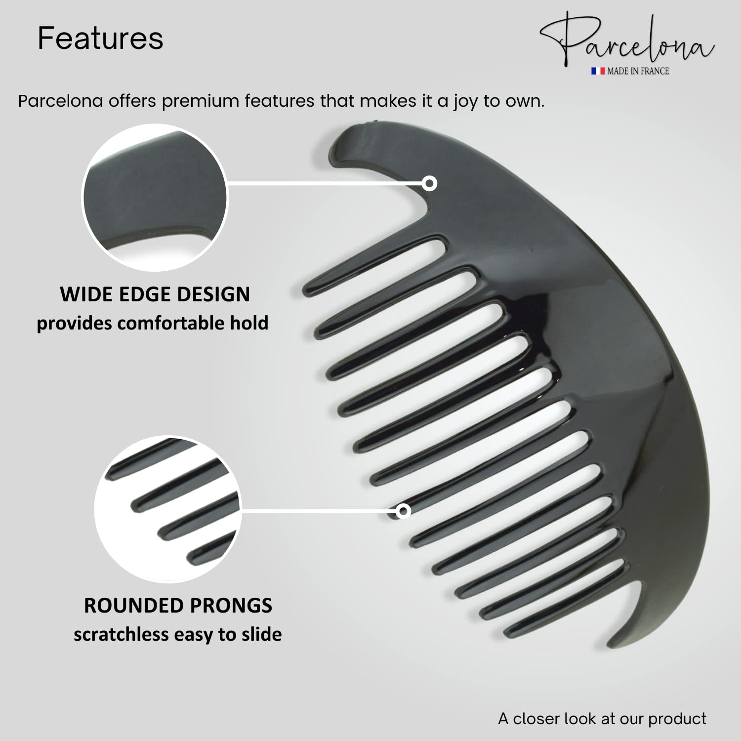 Parcelona French Alice Large Cellulose 12 Teeth Side Hair Combs for Women 2 Pcs