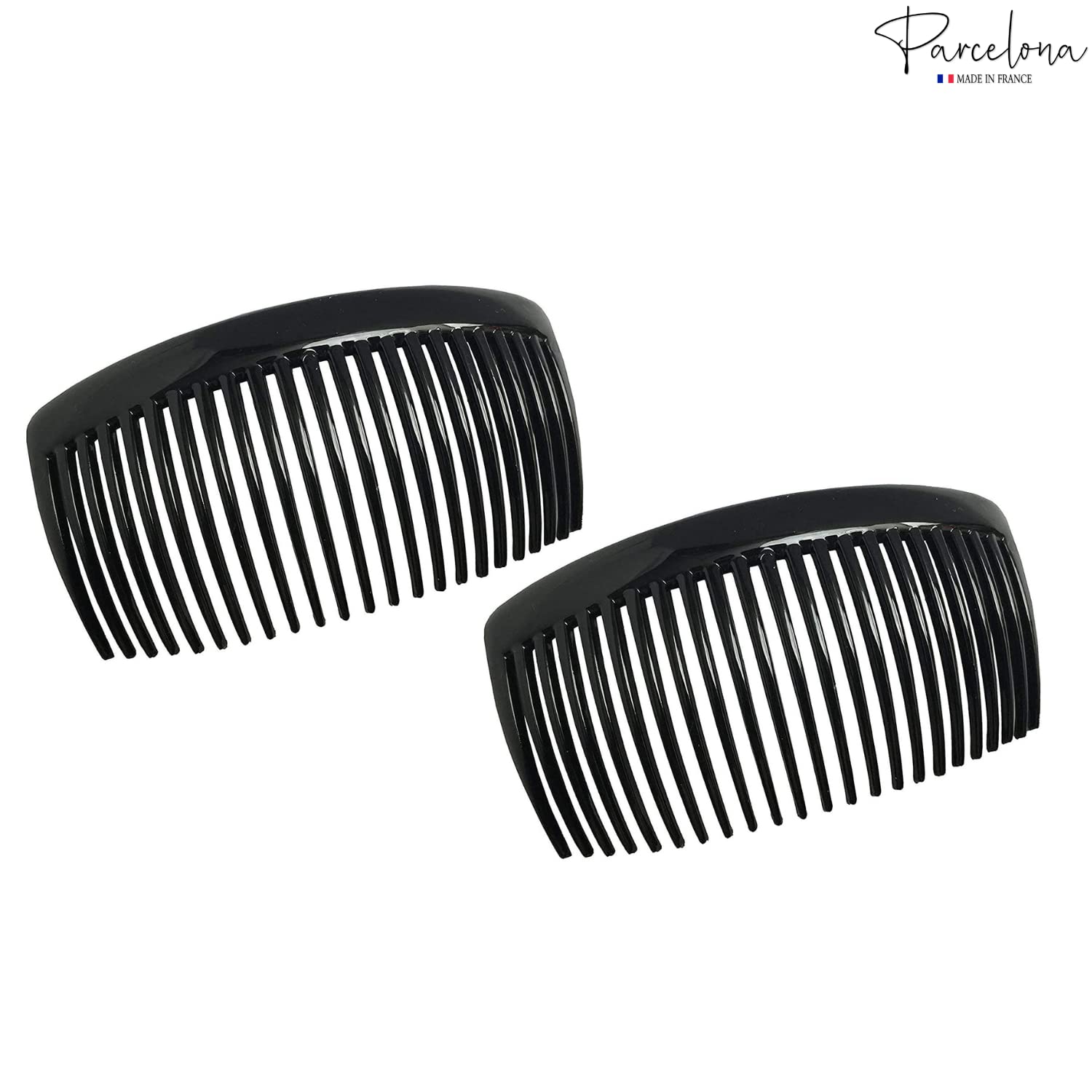 Parcelona French Glossy Large Cellulose Updo 23 Teeth Hair Side Combs(2 Pcs)