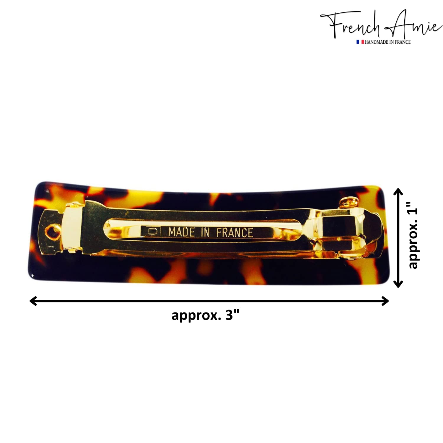 French Amie Fine Wide Rectangular 3" Cellulose Acetate Handmade Hair Clip Barrette