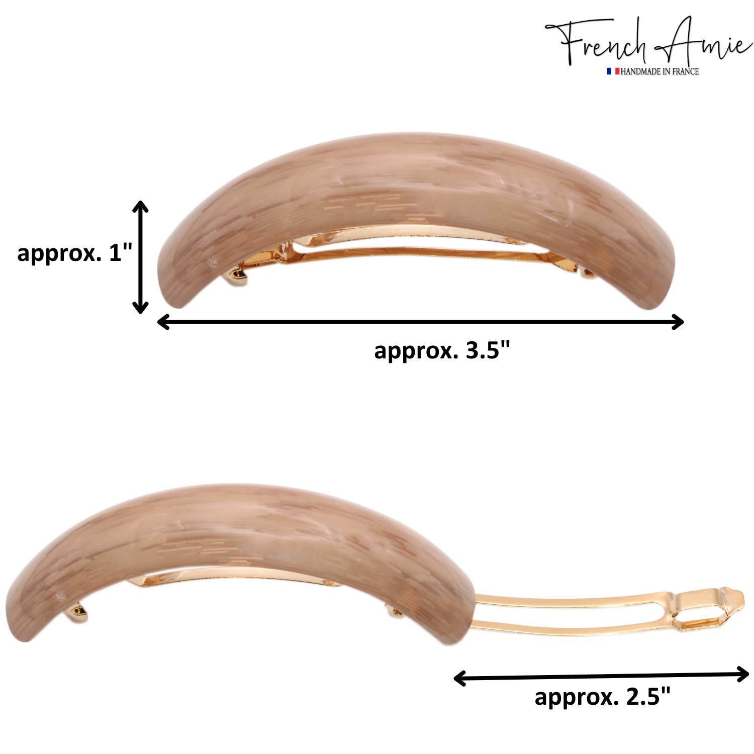 French Amie Curved Oblong Large Cellulose Handmade Hair Barrette for Women