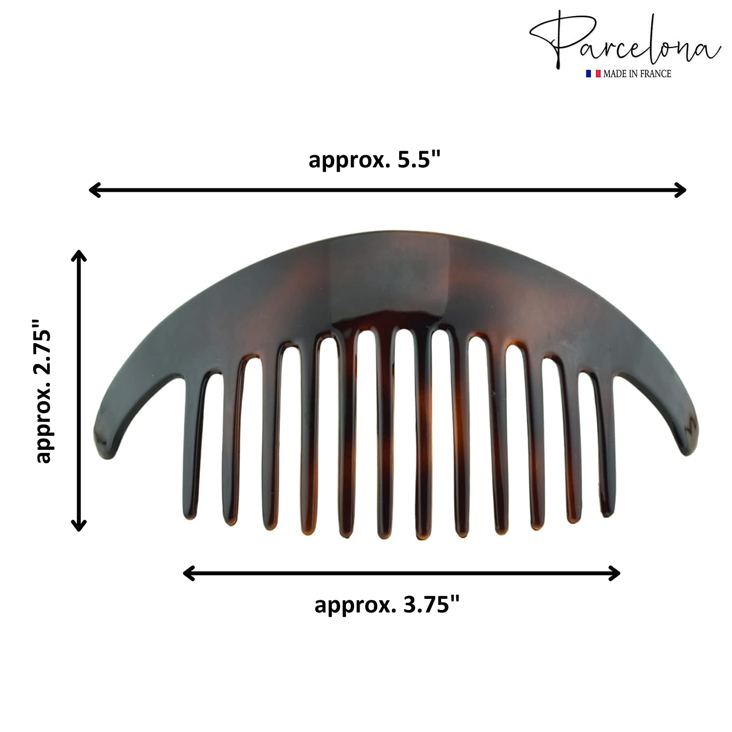 Parcelona French Alice Large Cellulose 12 Teeth Side Hair Combs for Women 2 Pcs