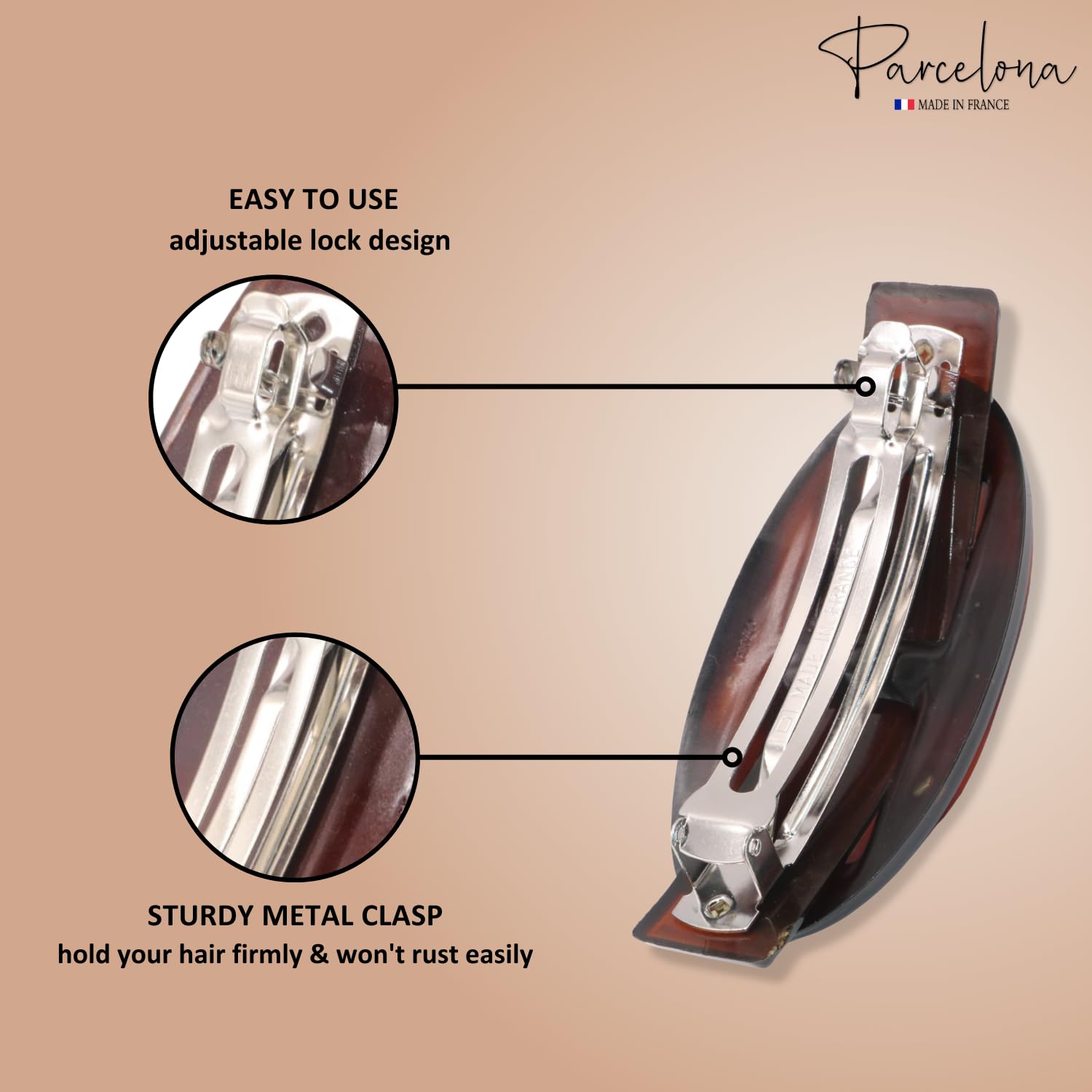 Parcelona French Oval Buckle Shell 3 1/2" Cellulose Hair Barrette Clip for Women