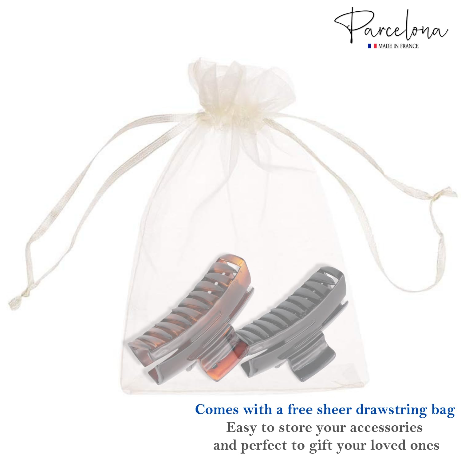 Parcelona French Cutout Curve Medium Shell and Black Cellulose Hair Claws(2 Pcs)