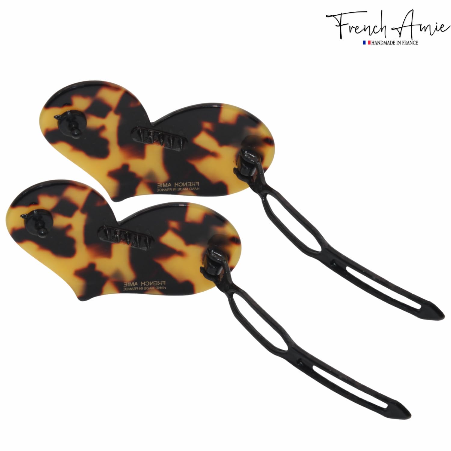 French Amie Cupid Hearts Small Celluloid Metal Free Snap Hair Clips - 2 Pcs