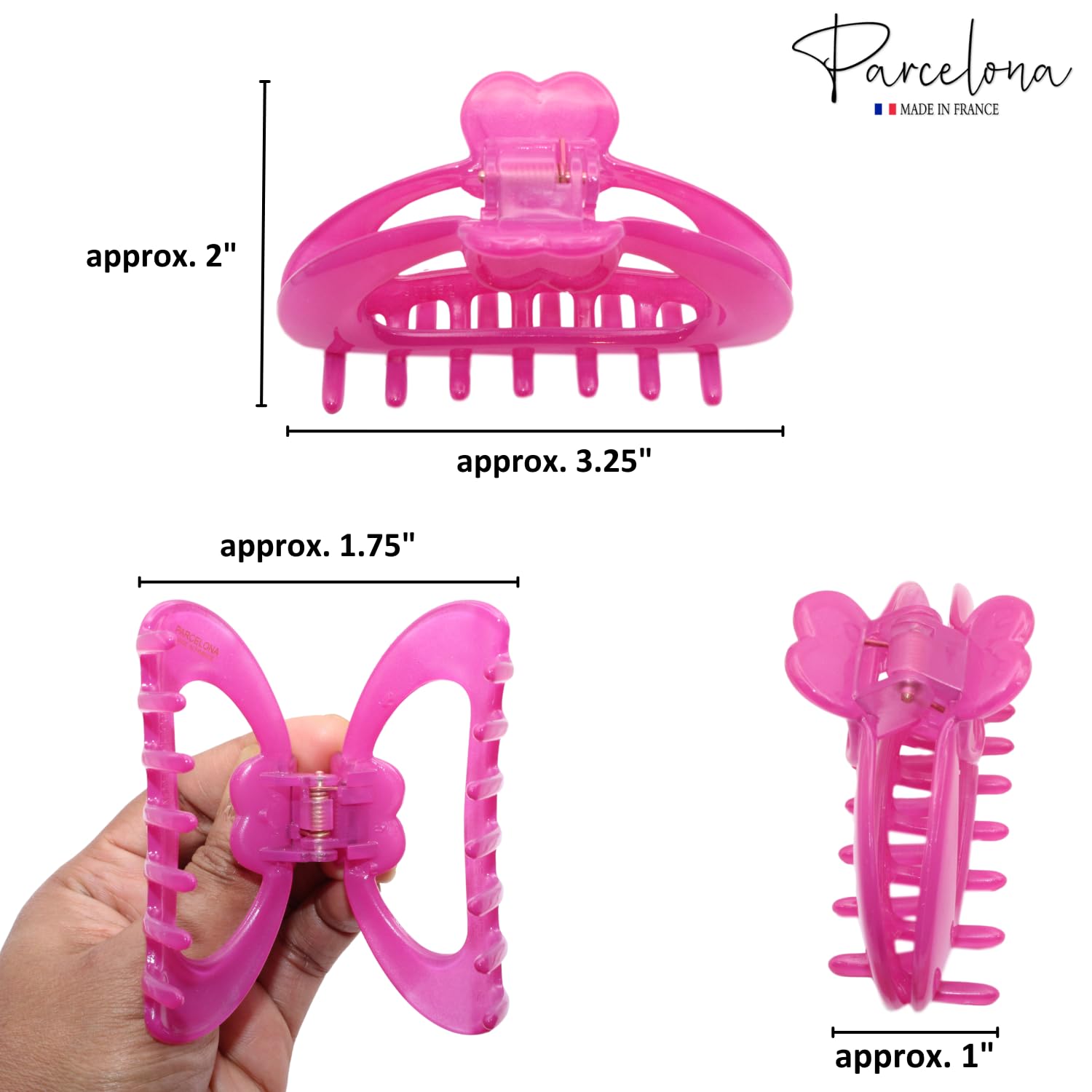 Parcelona French Heart-Shaped Medium Cellulose Hair Claw for Women and Girls