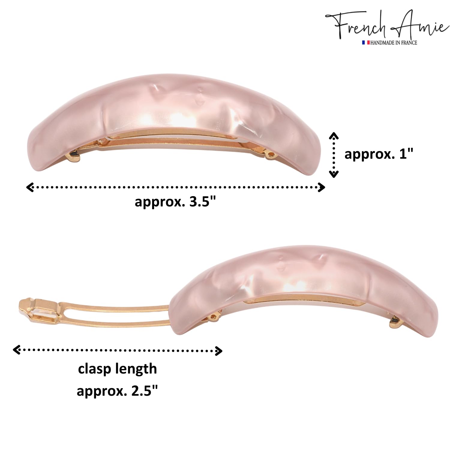 French Amie Curved Oblong Large Cellulose Handmade Hair Barrette for Women