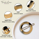 French Amie Mini Circle 1 ¼” Hair Clip - Snap Tige Boule Women Barrette Set Of 2