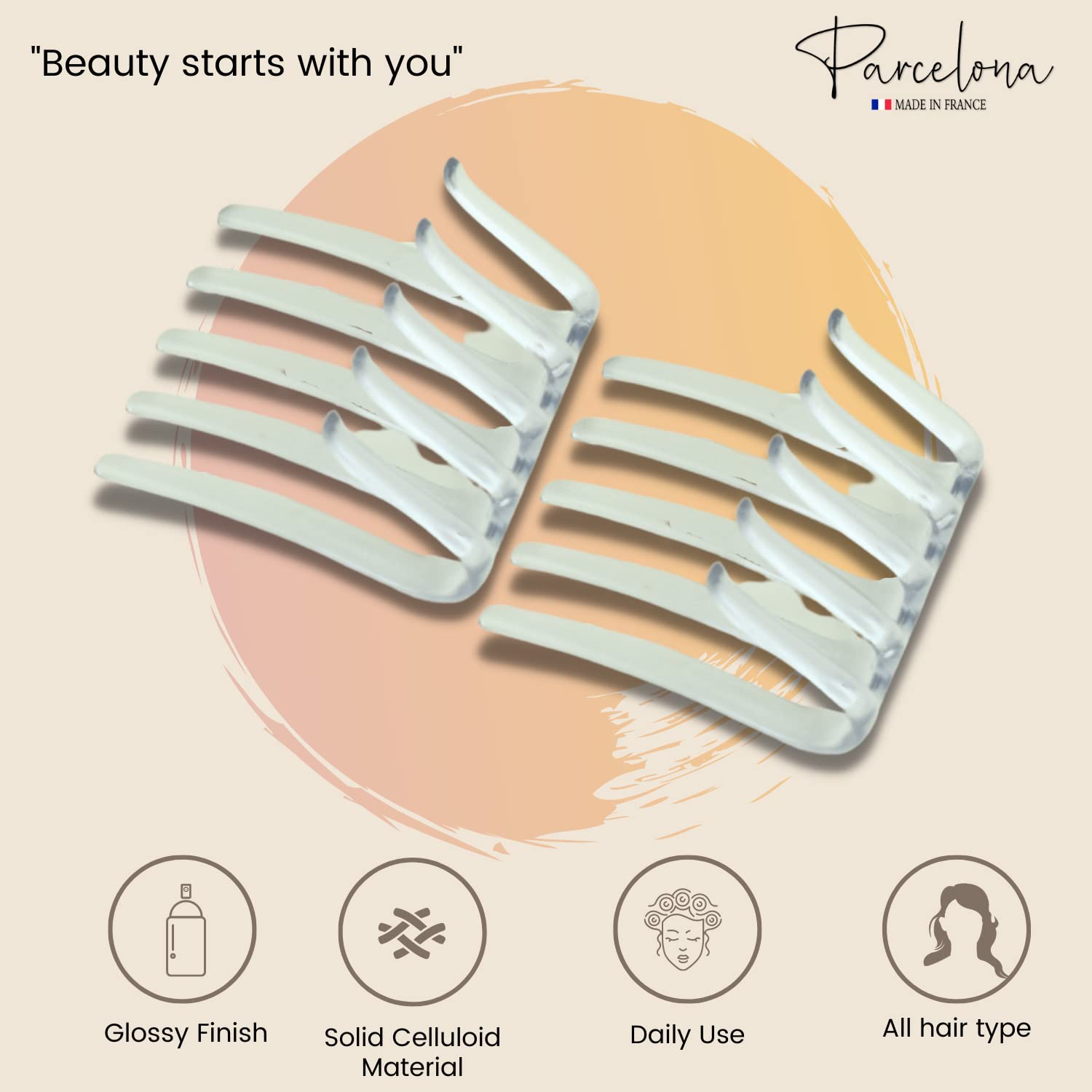 Parcelona French Crab Interlocking Medium Celluloid Hair Side Comb for Women