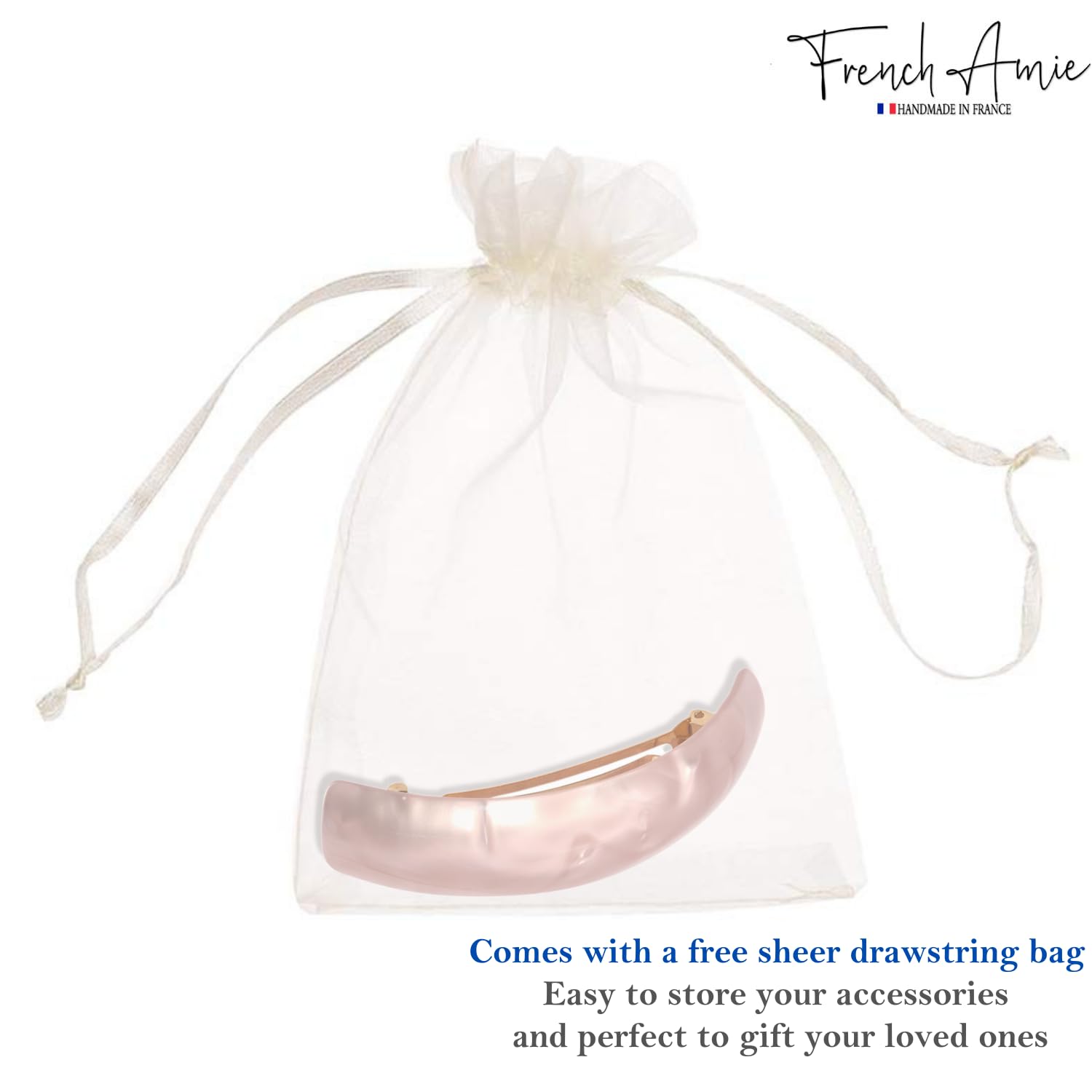 French Amie Curved Oblong Large Cellulose Handmade Hair Barrette for Women