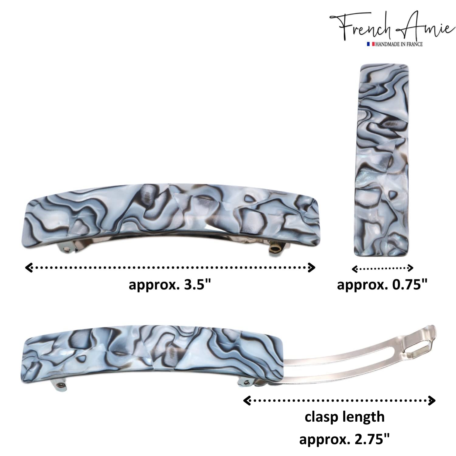 French Amie Oblong 3 1/2" Cellulose Handmade Automatic Hair Barrette for Women