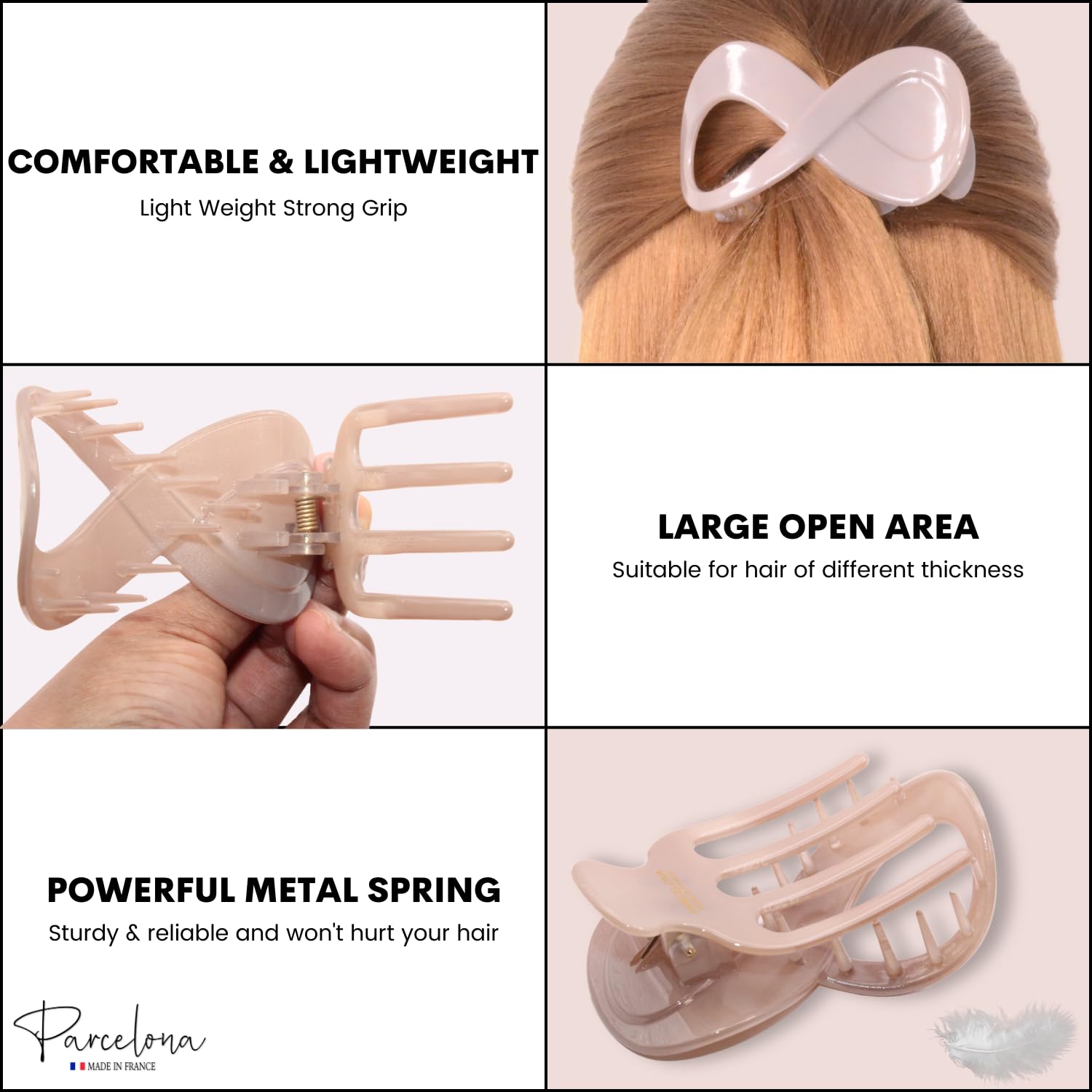 Parcelona French Infinity Loop Medium 3” Cellulose Hair Claw for Women and Girls