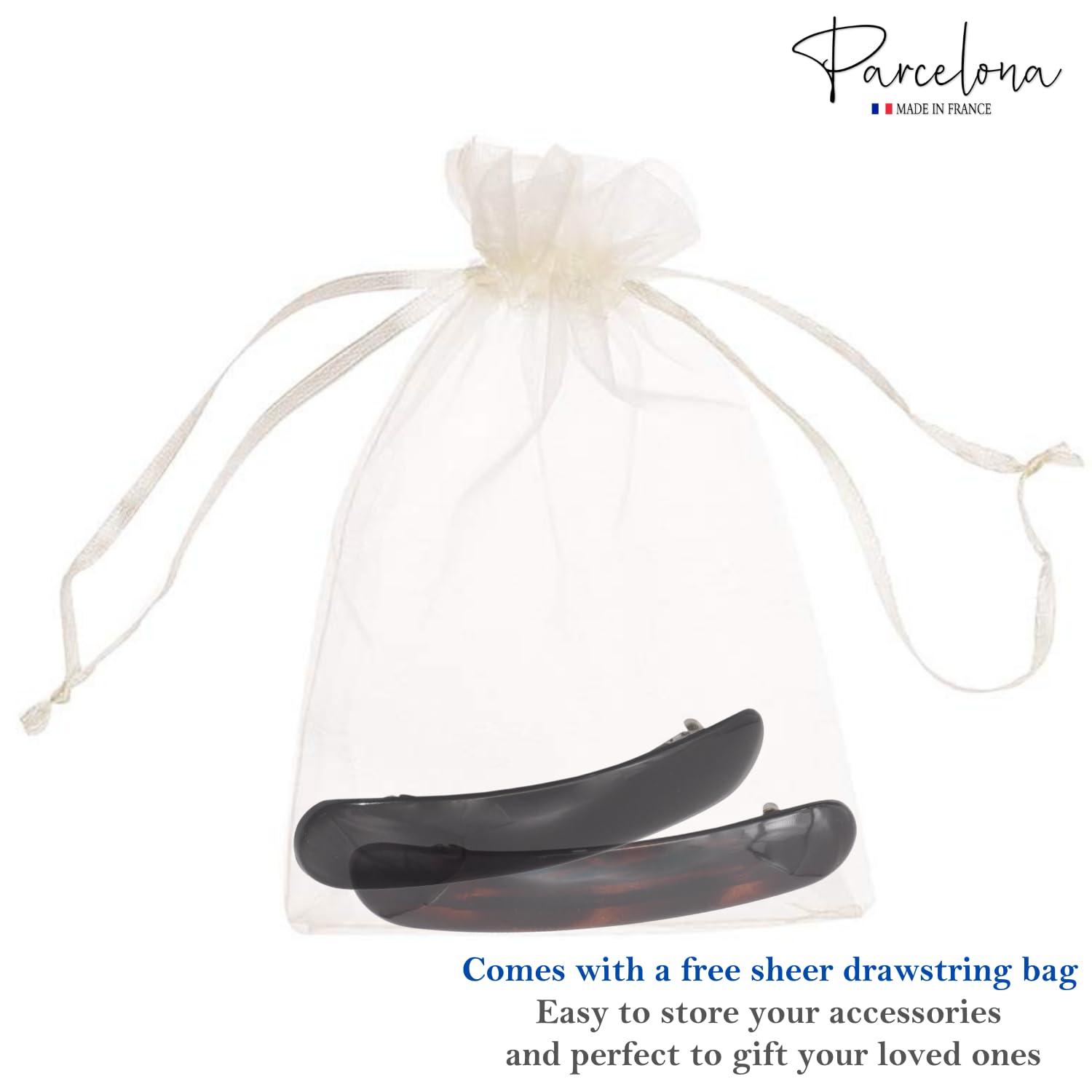 Parcelona French Elegant Duo 4" Shell and Black Cellulose 2 Pcs Hair Barrettes