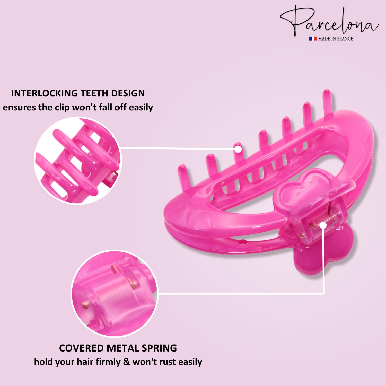 Parcelona French Heart-Shaped Medium Cellulose Hair Claw for Women and Girls