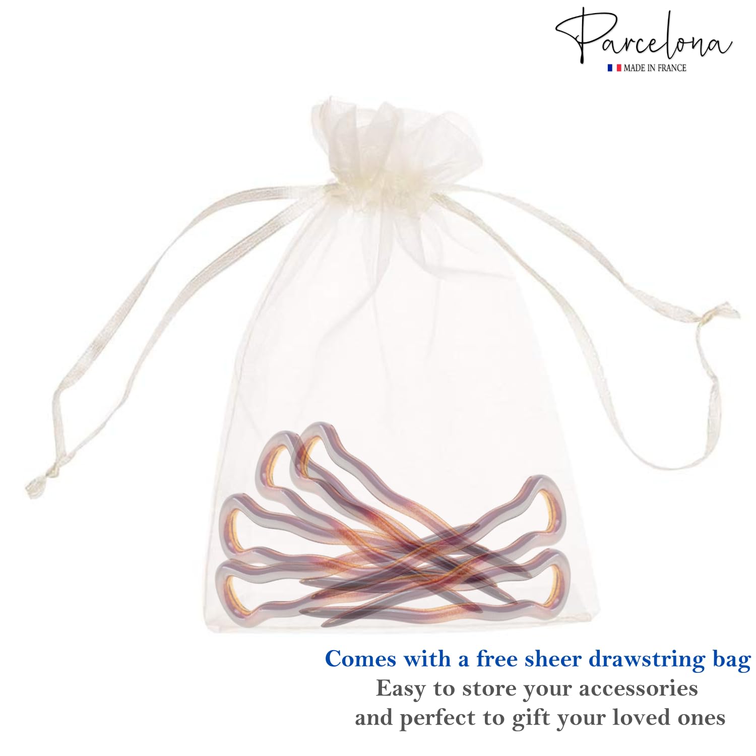 Parcelona French Mystic Large Cellulose Hair Pins for Women & Girls(6Pcs)