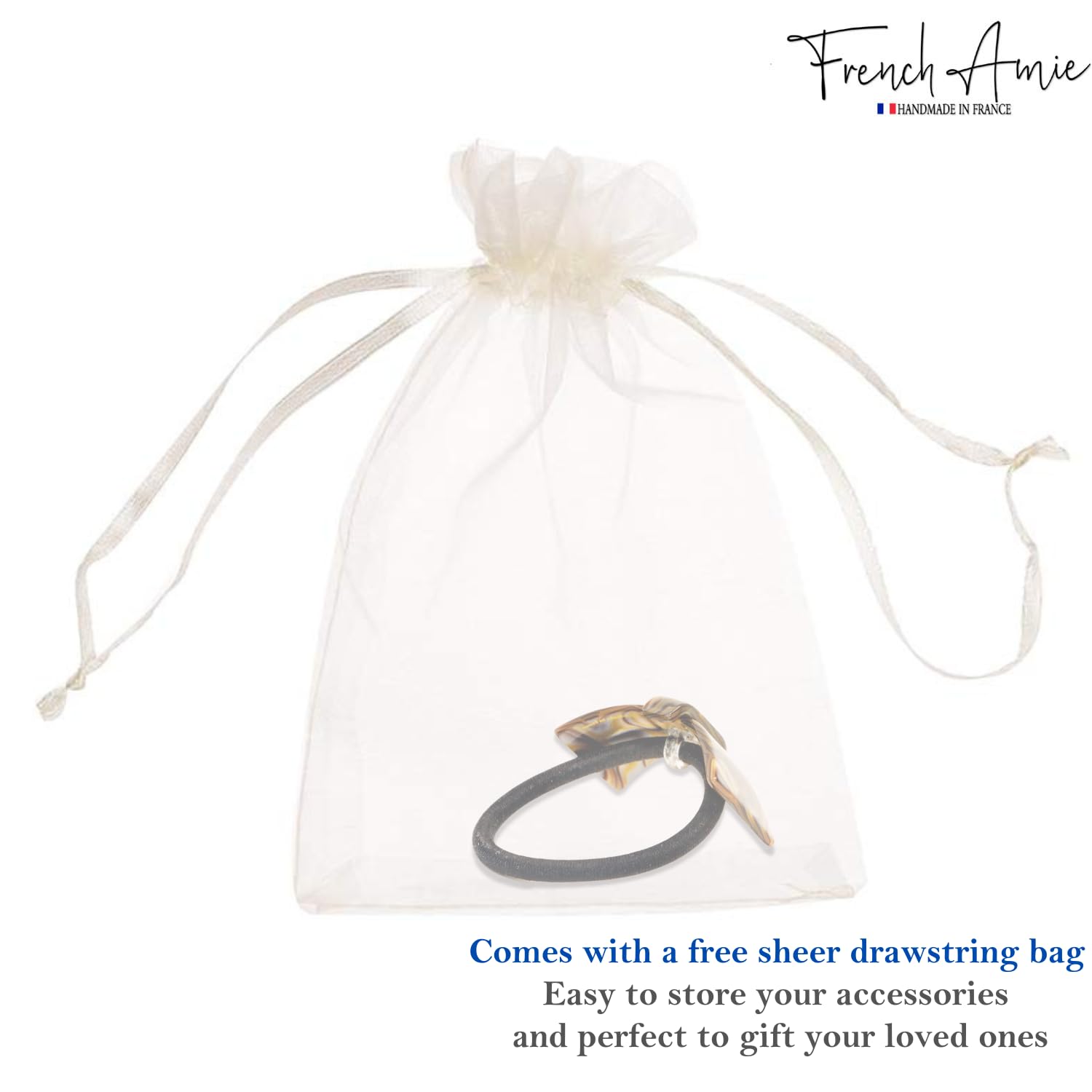 French Amie Bow Knot Handmade Cellulose Elastic Hair Tie for Women and Girls