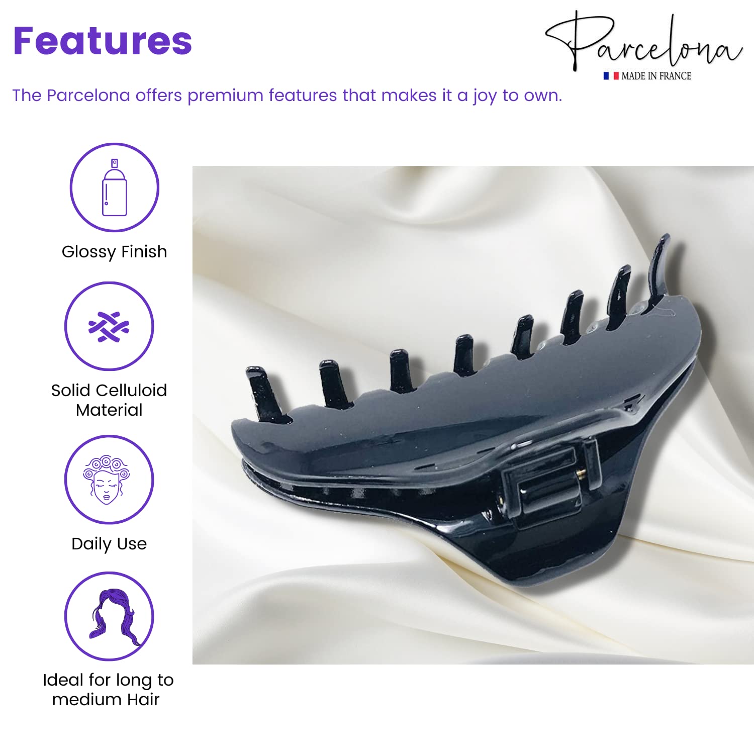 Parcelona French Boss Thin 3 1/2" Medium Cellulose Jaw Hair Claw for Women