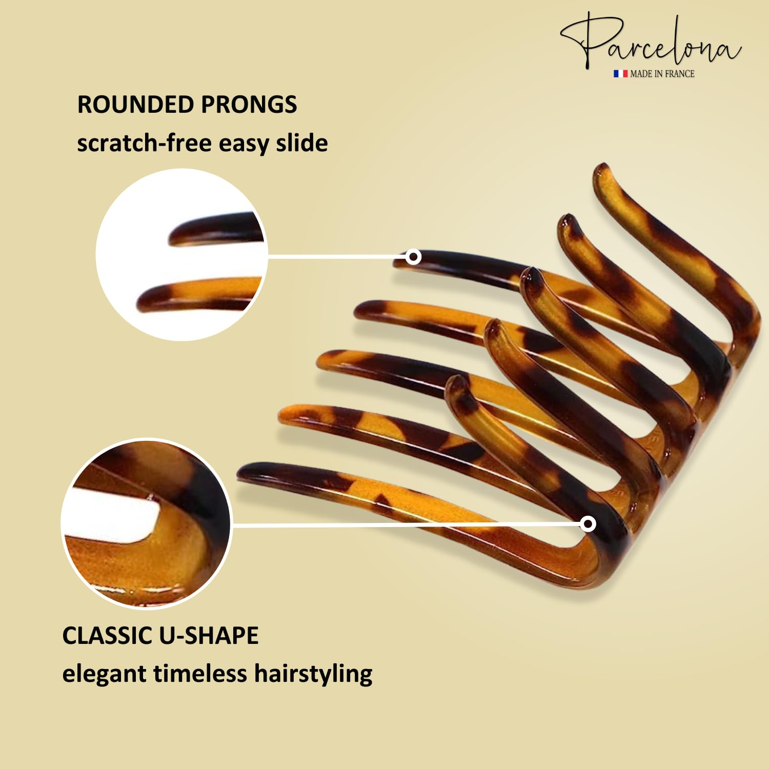 Parcelona French Crab Interlocking Medium Cellulose Hair Side Comb for Women
