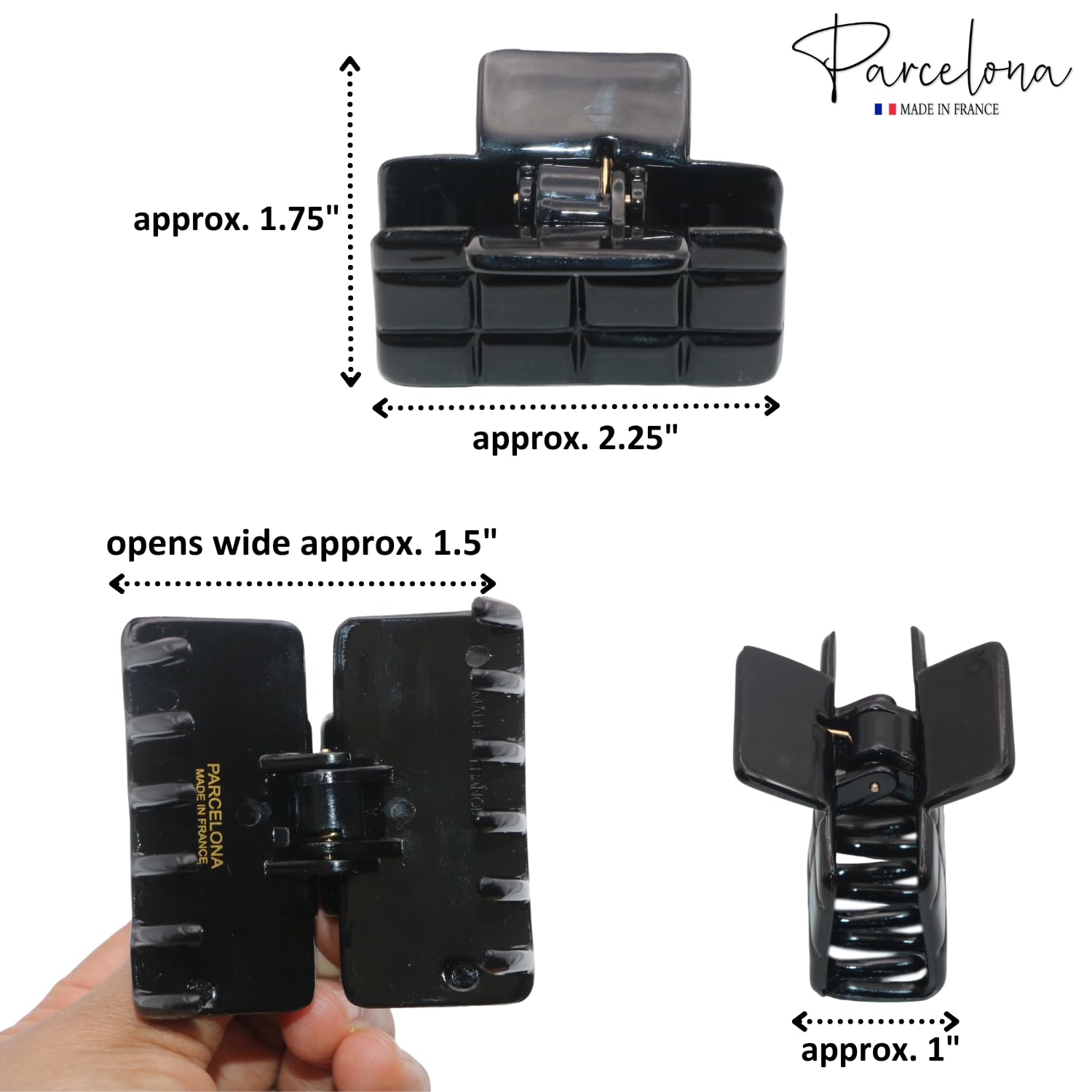 Parcelona French Checkered Small Cellulose Jaw Hair Claw Clamps for Women(2 Pcs)