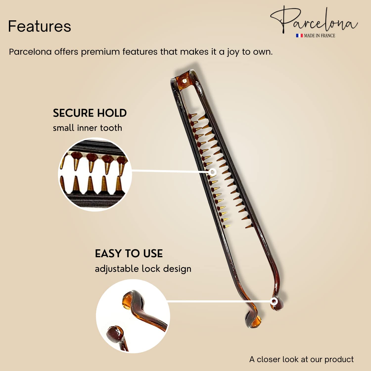 Parcelona French Lock Black and Brown 4” Set of 2 Cellulose Banana Hair Clips