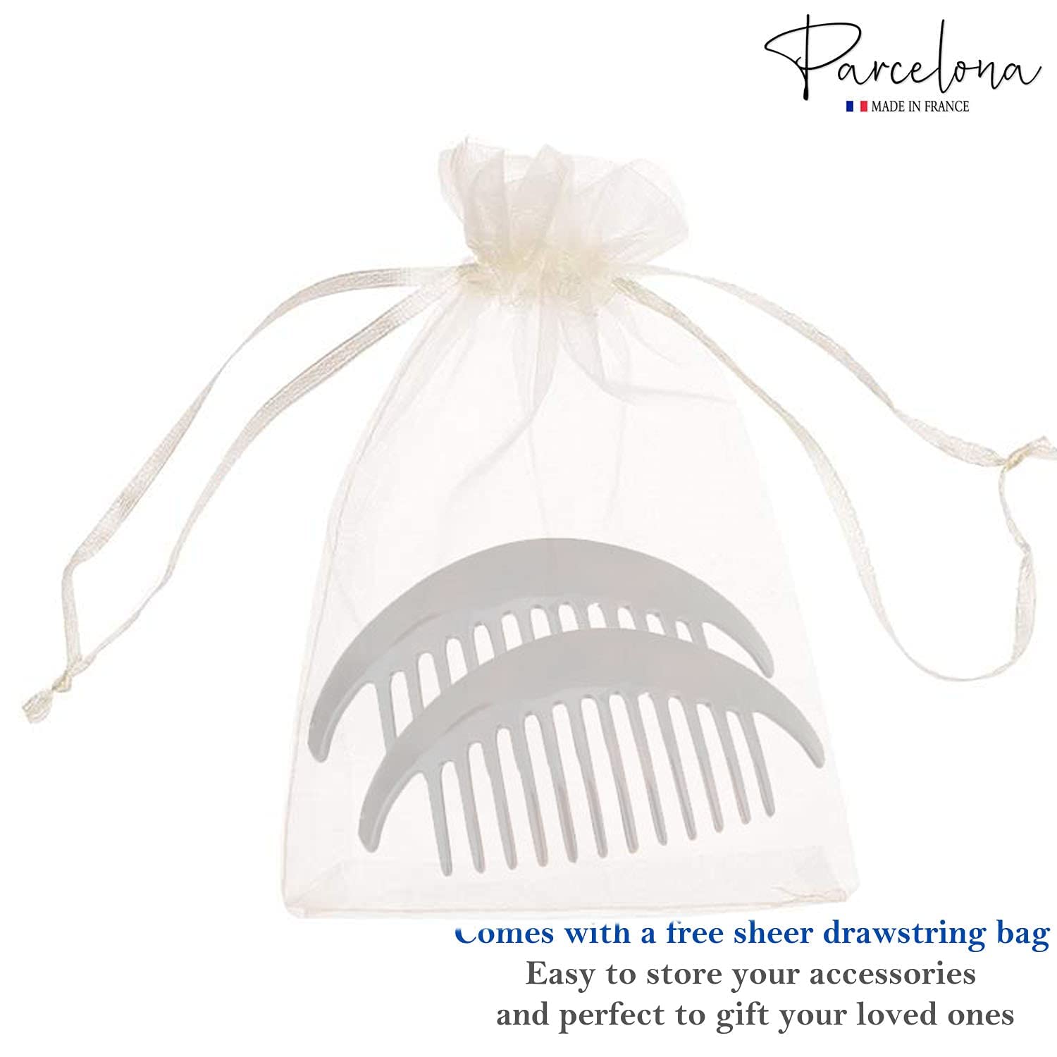 Parcelona French Alice Large Cellulose 12 Teeth Side Hair Combs for Women 2 Pcs