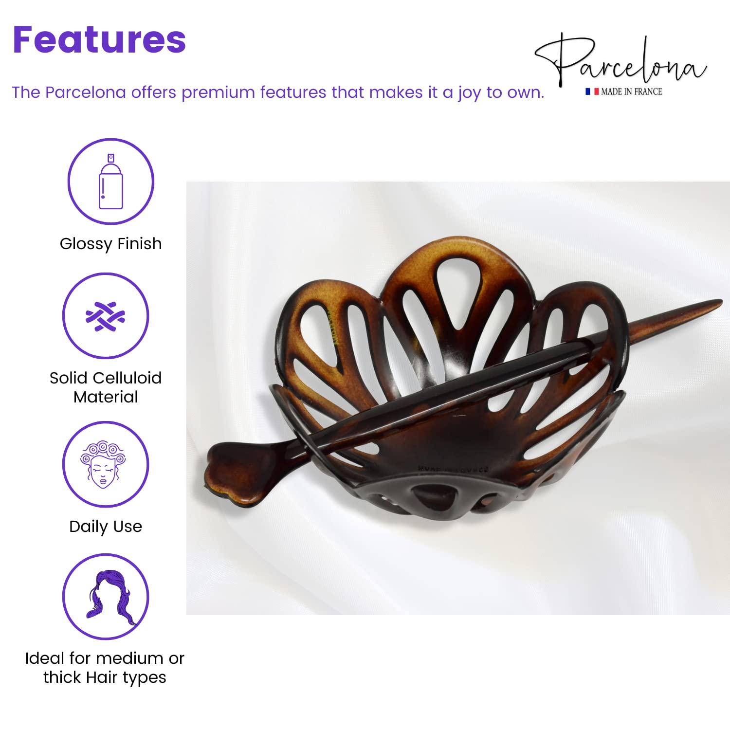 Parcelona French Radial 3.5 Inch Dome Bun Holder Hair Slide Cuff Pin with Stick