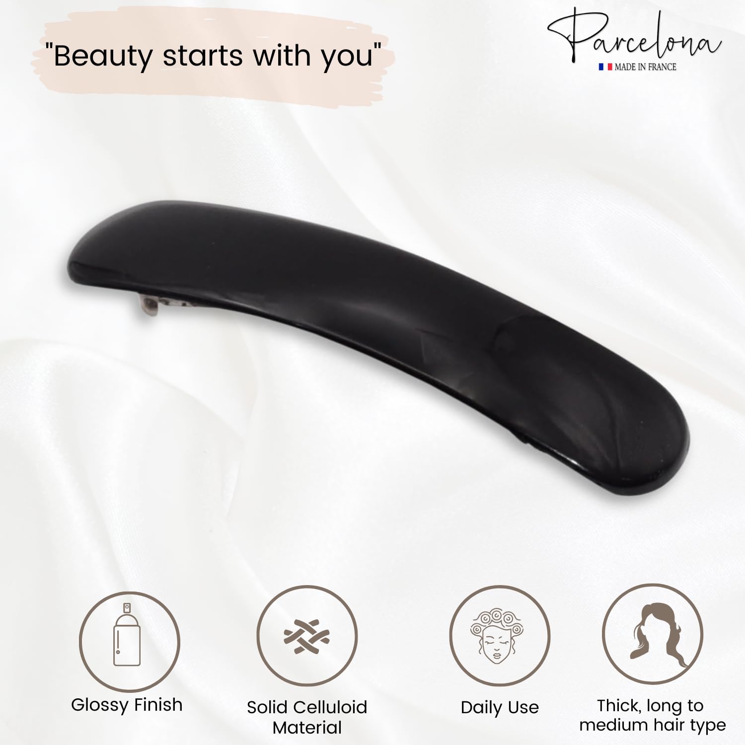 Parcelona French Elegant Duo Large Cellulose Hair Barrette for Women and Girls