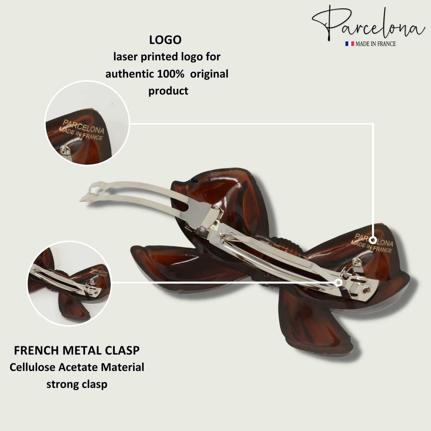 Parcelona French Ribbon Bow Shell Large Cellulose Hair Barrette for Women