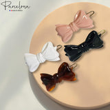 Parcelona French Ribbon Bow Small Celluloid Side Hair Barrettes for Women & Girls