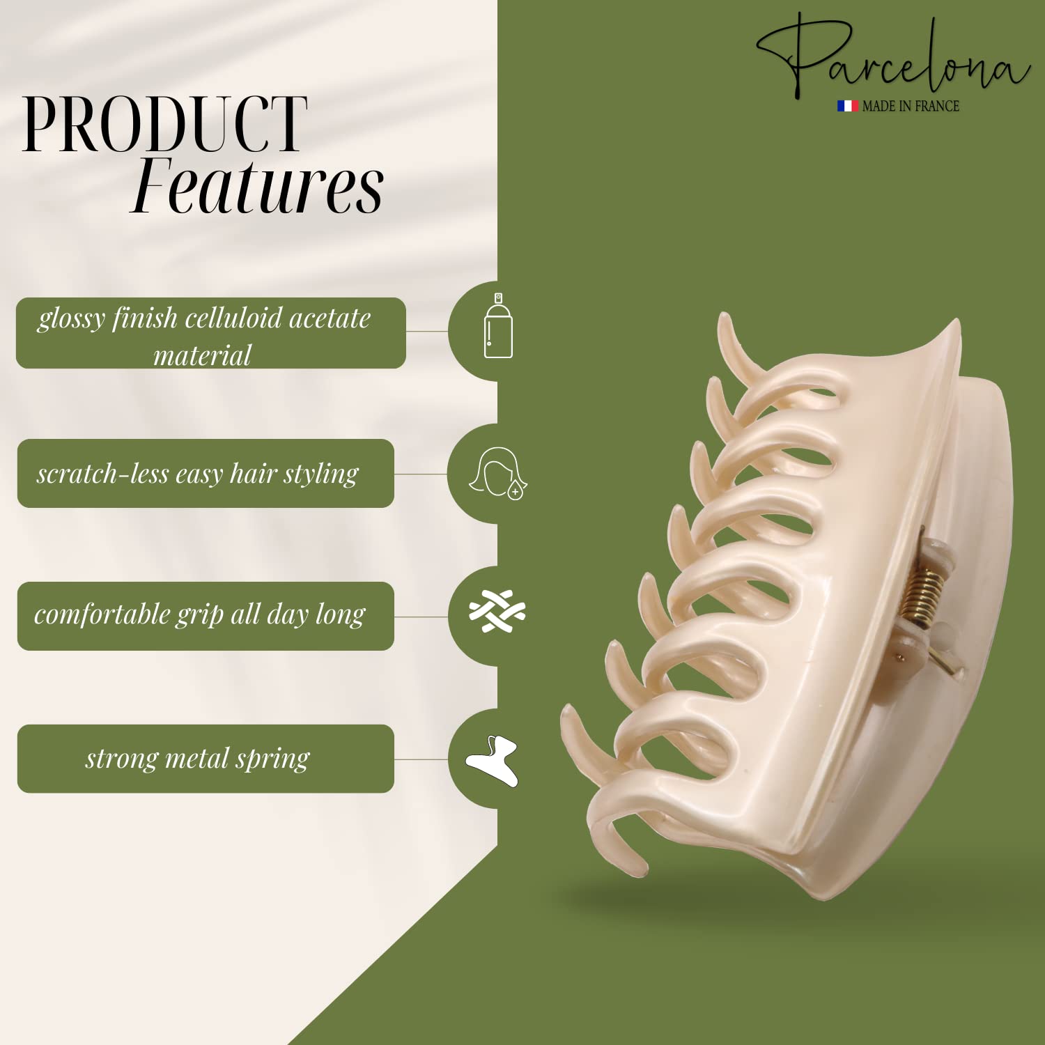 Parcelona French Arch Medium 3 1/4" Cellulose Hair Claw for Women & Girls