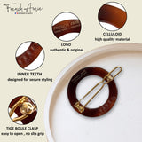 French Amie Mini Circle 1 ¼” Hair Clip - Snap Tige Boule Women Barrette Set Of 2