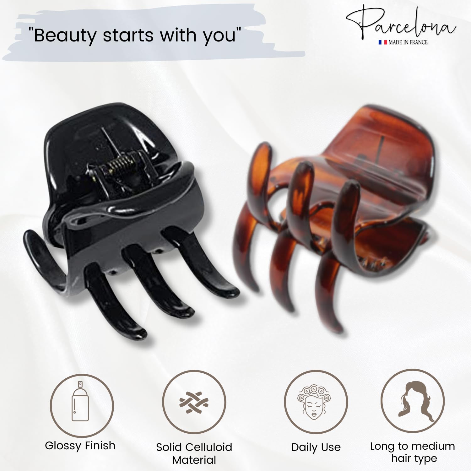 Parcelona French Classic Large Pony Cellulose Jaw Hair Claw for Women and Girls