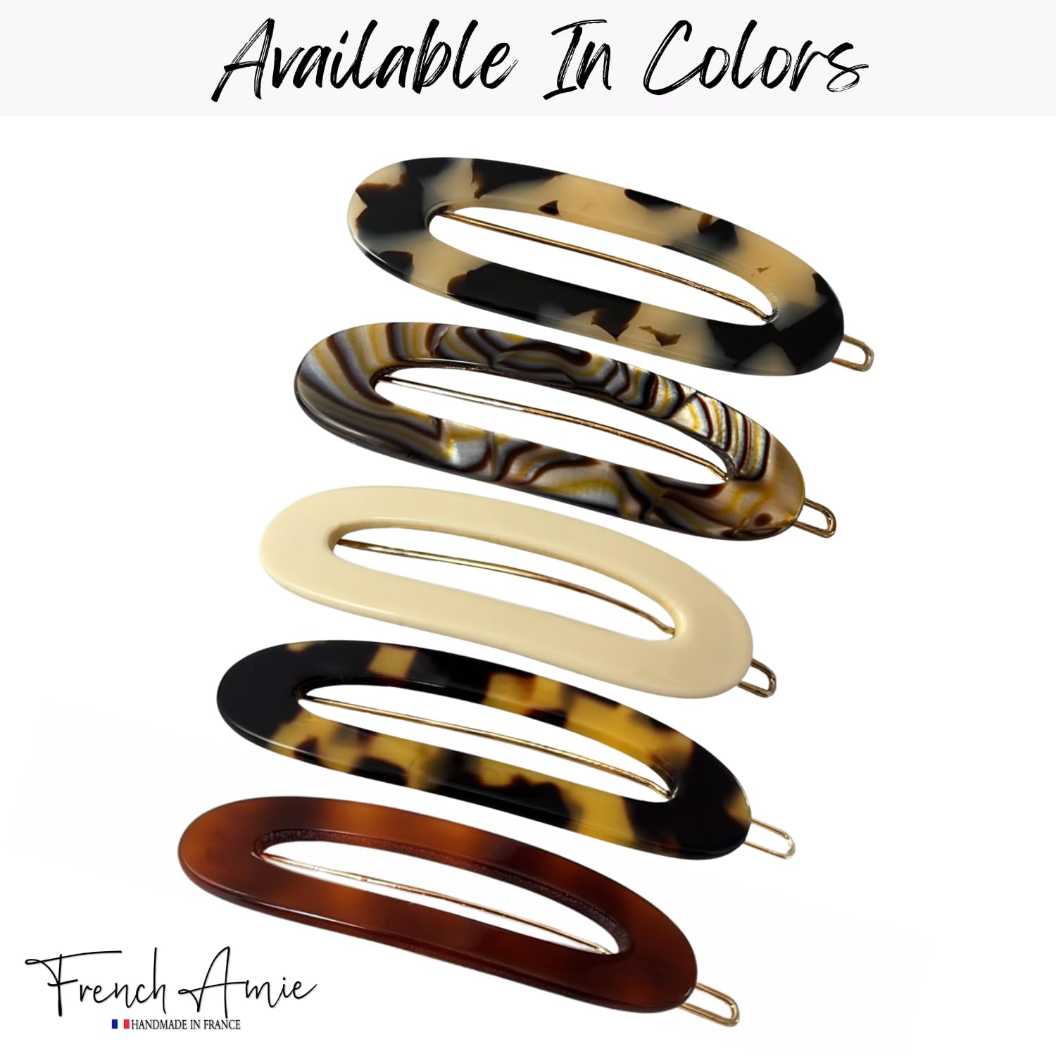 French Amie Oval Loop Small Hair Clip - Snap Tige Boule Women Barrette Set Of 2