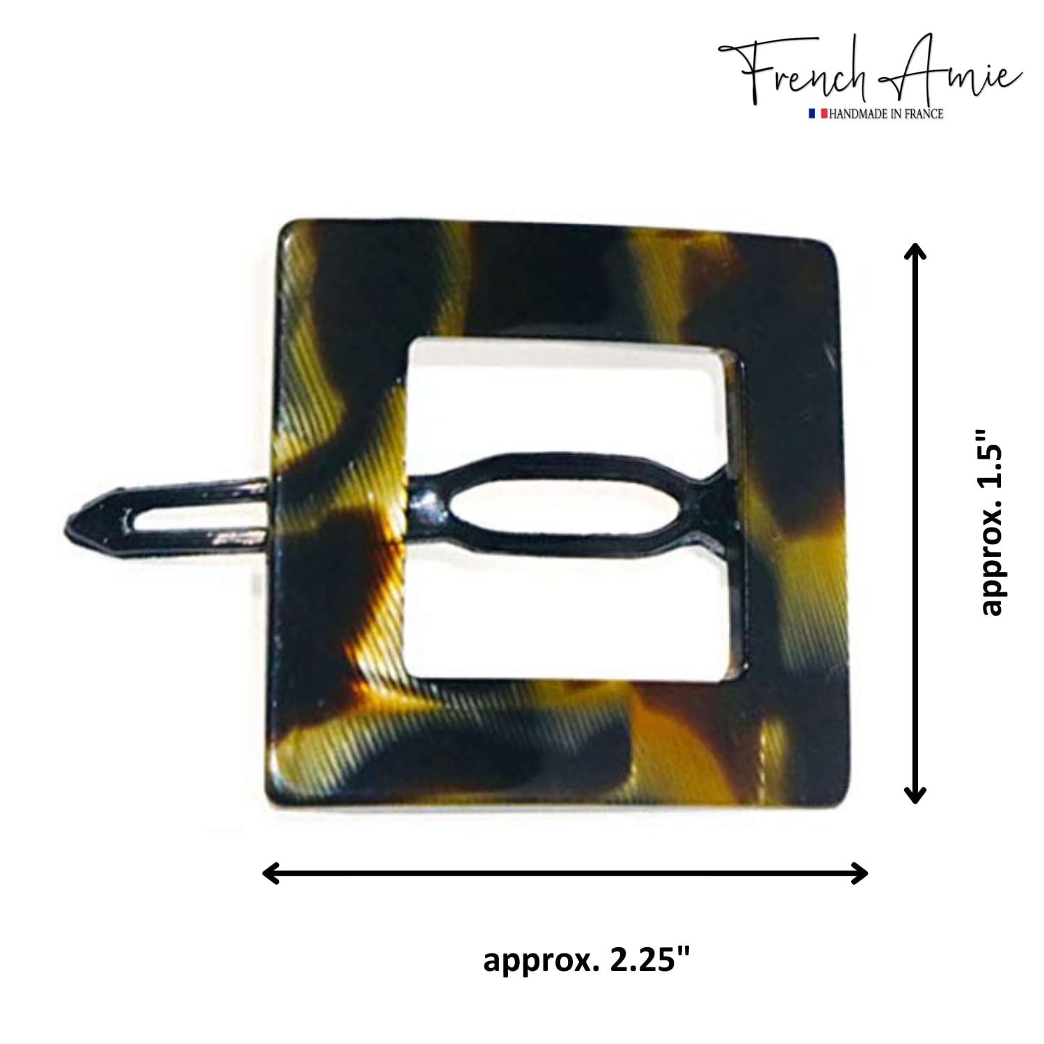 French Amie Squared Small Handmade Cellulose Metal Free Side Slide Hair Barrette