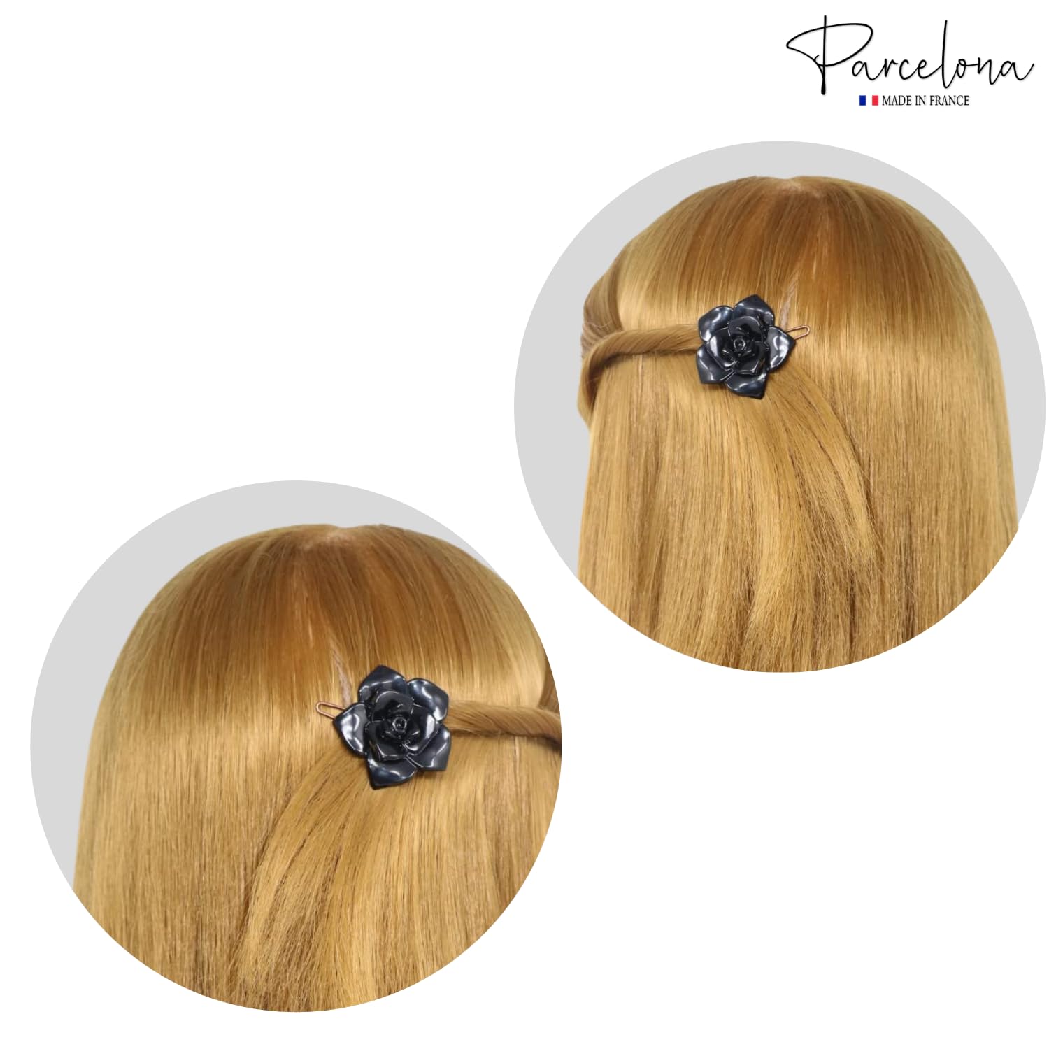 Parcelona French Flower Small 1.5" Cellulose Side Slide Snap Barrettes for Women