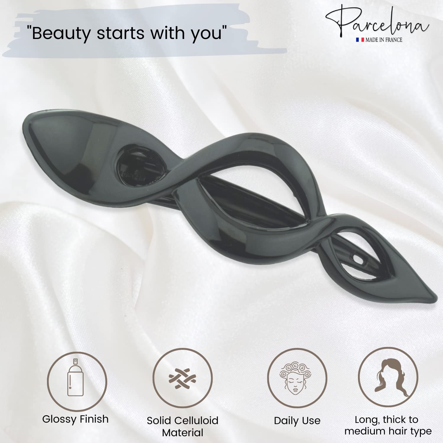 Parcelona French Twist Style 4 1/2" Large Cellulose Hair Side Slider Claw Clip