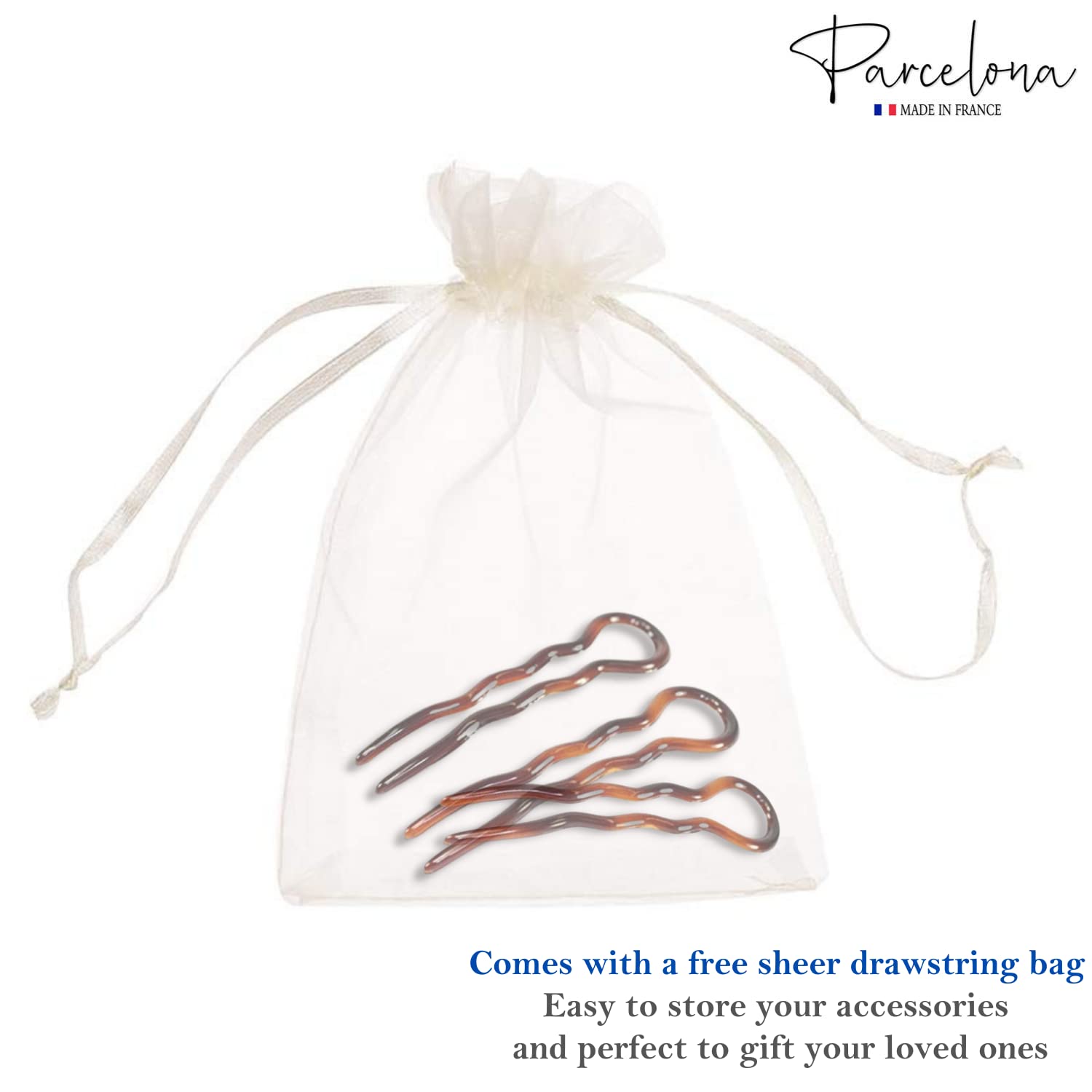 Parcelona French Sleek 3 1/2" Cellulose Wavy U Shaped Hair Pins for Women(3 Pcs)