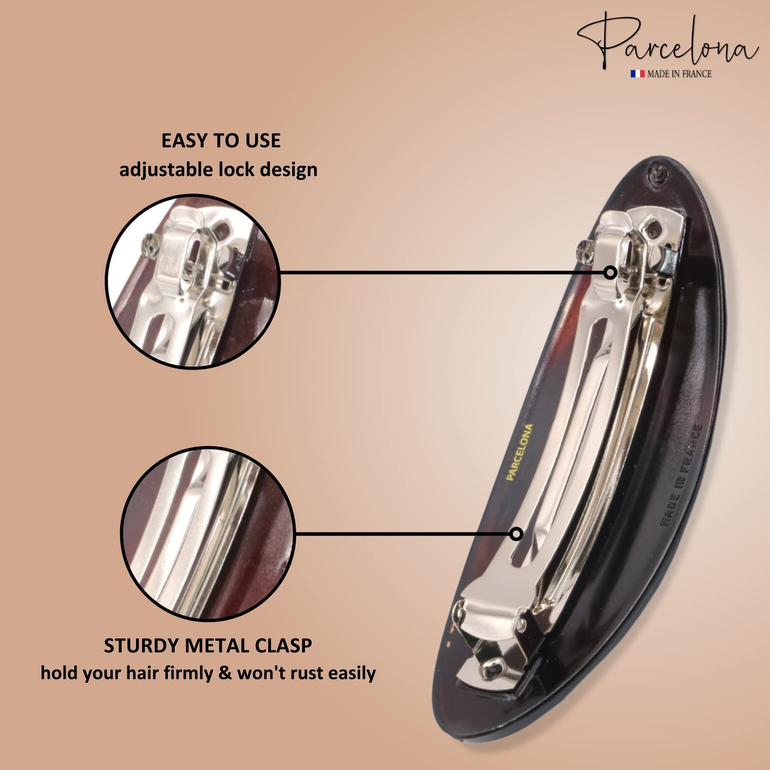 Parcelona French Oval Large 4" Cellulose Automatic Hair Barrette for Women