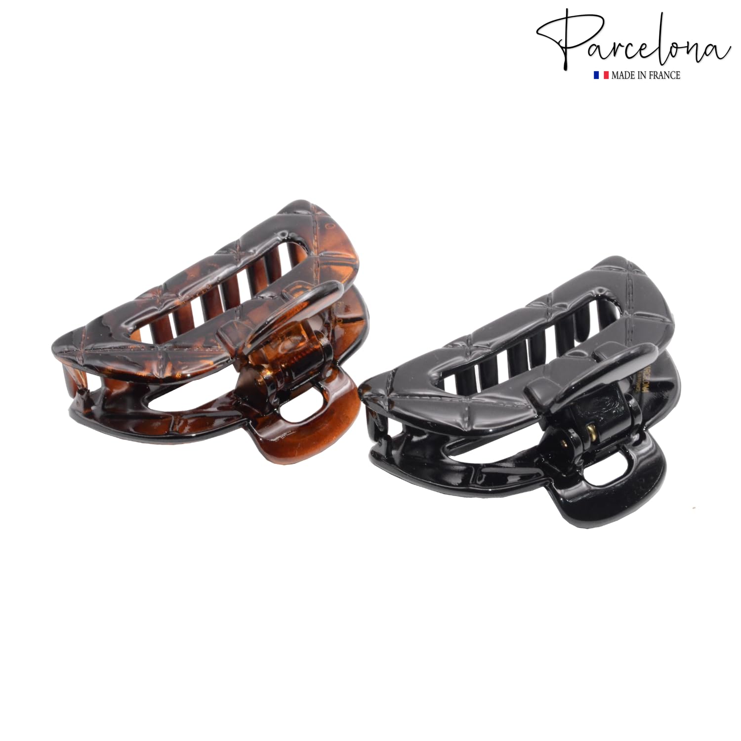 Parcelona French Elite Medium Shell N Black Cellulose Jaw Hair Claw Clamp 2 Pcs