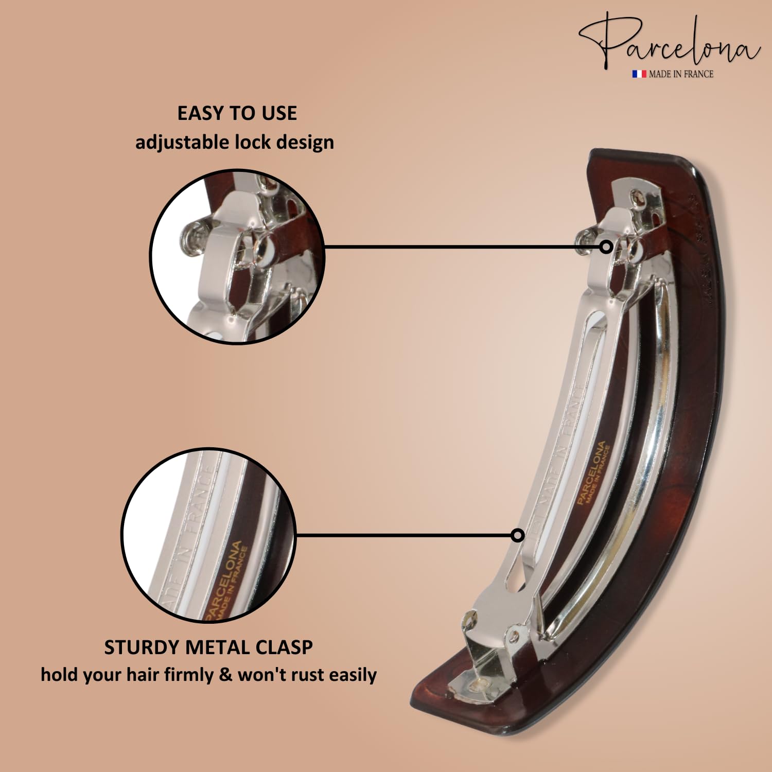 Parcelona French Courbe Curved Shell Cellulose Large Hair Barrette for Women