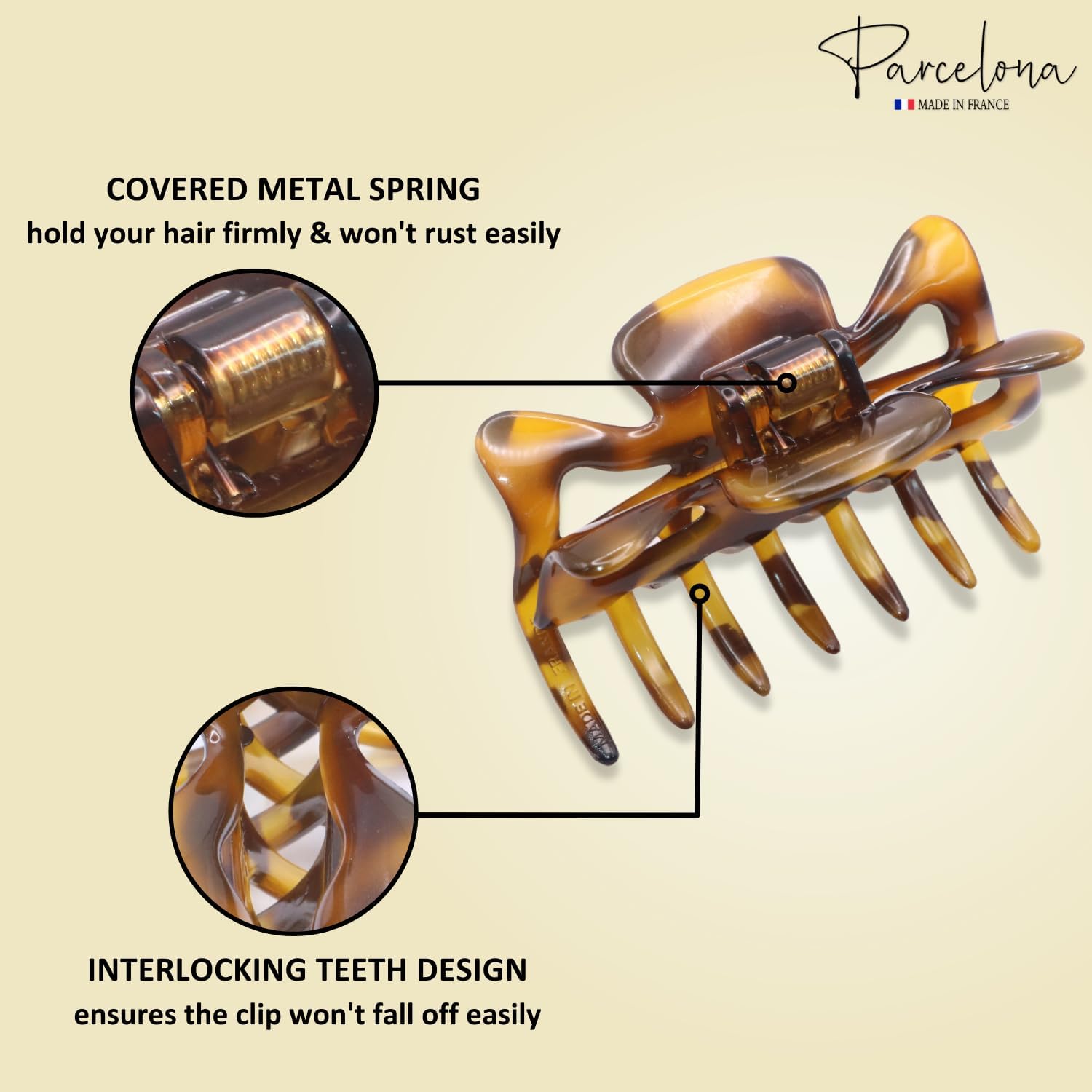 Parcelona French Classic 3" Medium Cellulose Hair Claws for Women & Girls (2Pcs)