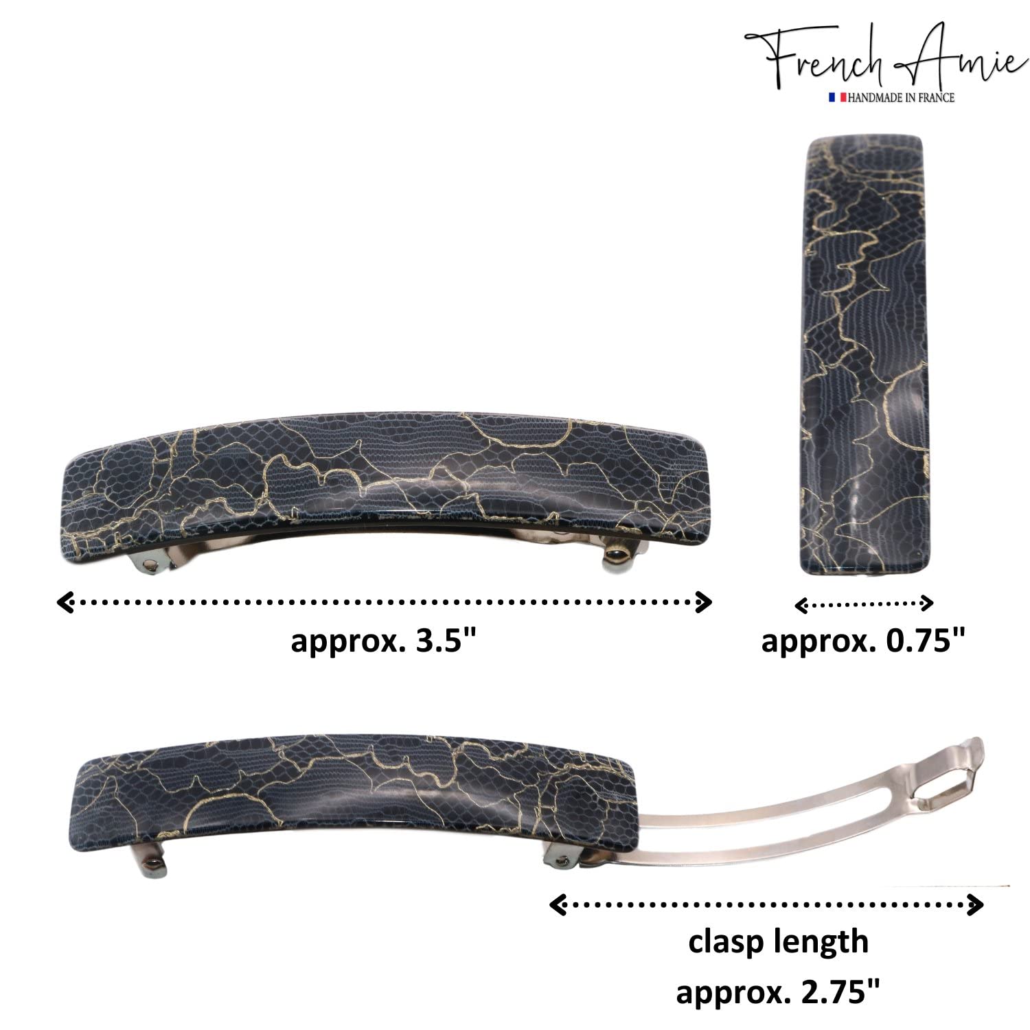 French Amie Oblong 3 1/2" Cellulose Handmade Automatic Hair Barrette for Women
