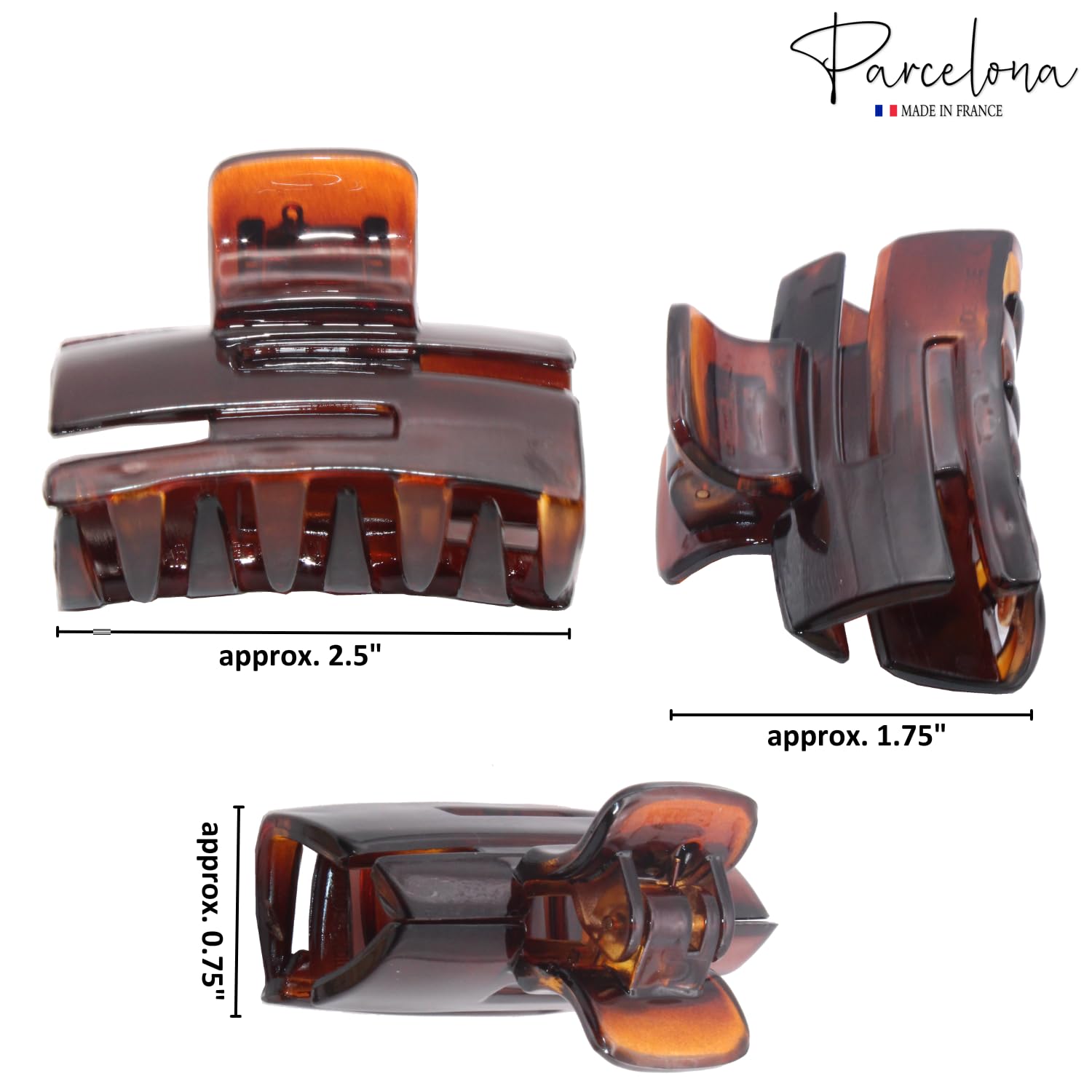 Parcelona French Cutout Curve Small Shell and Black Cellulose Hair Claws(2 Pcs)